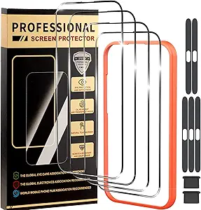 4 Pack for iphone 14 plus screen protector 6.7Inch for iPhone 15 plus iPhone 16 plus Tempered Glass Optional with Install Frame Sensor Protection, Dynamic Island Compatible, Case Friendly