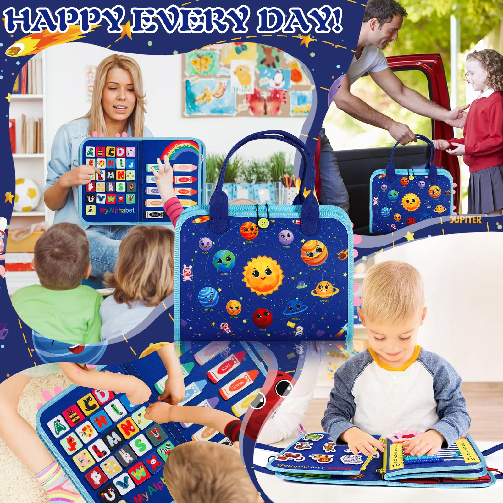 Busy Board para Niños,Juguete Educativo Montessori 9en1,Tablero Sensorial de 5 Capas en Fieltro Suave,Aprendizaje de Habilidades de Vida y Motricidad Fina,Juguete Portátil para Viajes,Regalo 1-5 Años