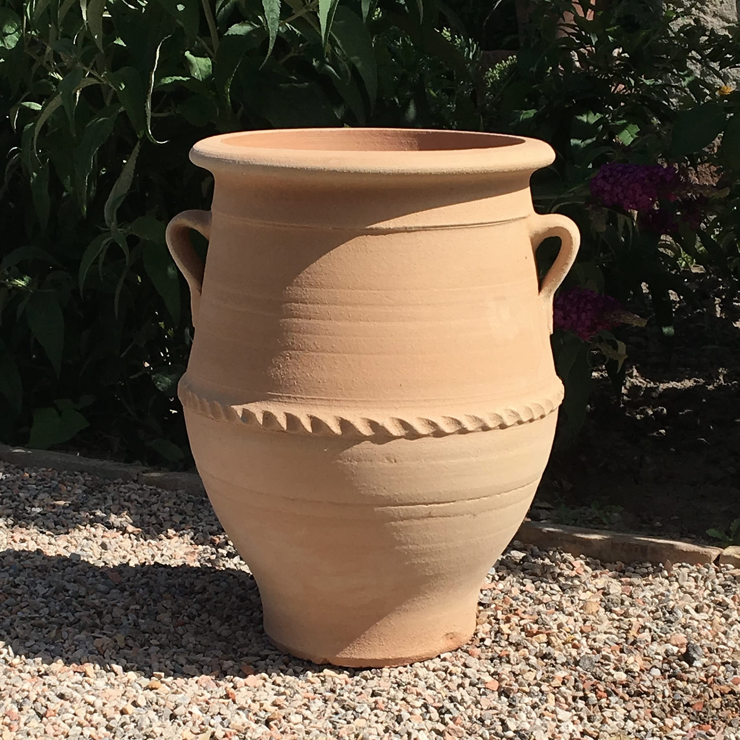 Palatina Werkstatt Anfora Thymus2 de terracota, 40 cm, 100% hecha a mano, única, exclusiva para el invierno para el jardín y el interior