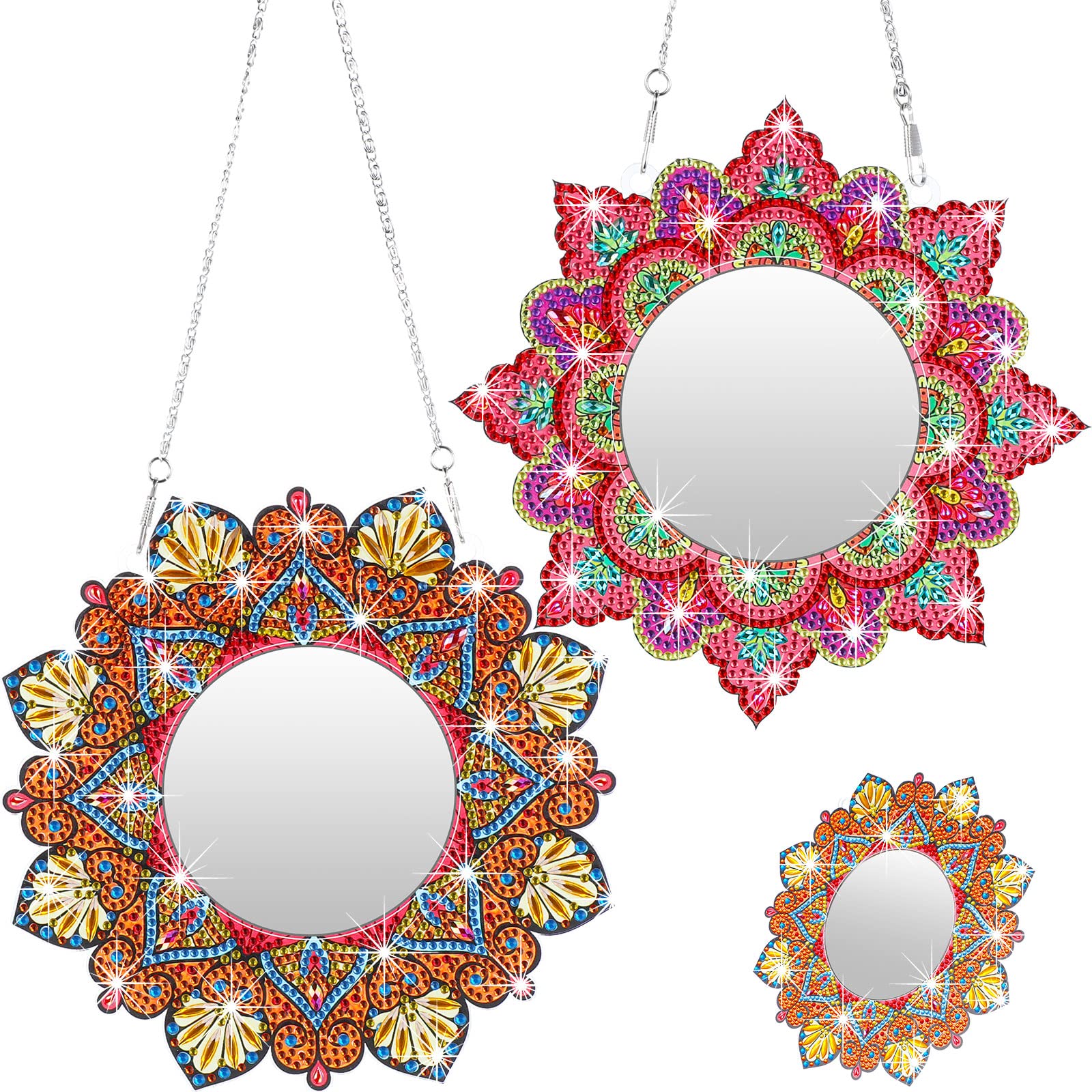 Weysat 2 Pack DIY Diamond Painting Mirror Set 5D Mandala Crystal Diamond Mirror Gift Special Shaped Art Rhinestone Makeup Mirror for Adults Beginner Arts Crafts Kit Birthday Gift Home Decor