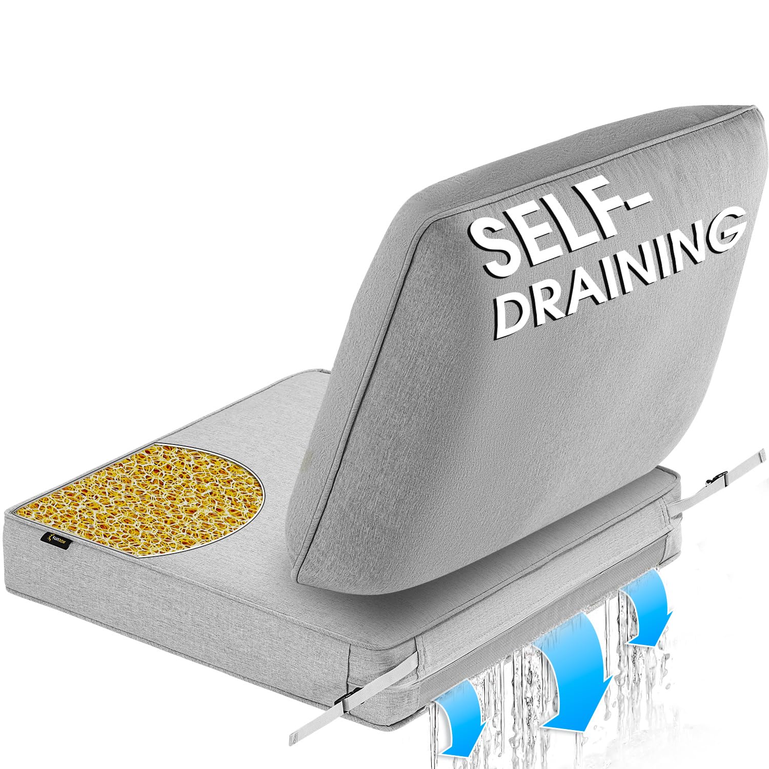 SUNROX Outdoor Chair Cushions Waterproof & FadeShield Patio Furniture Cushions, All-Weather Quick-Dry Deep Seat Cushions with DryMesh Drainage for
