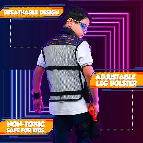 Miniatura 9 de JoyX Kit de chaleco táctico compatible con pistolas Nerf para niños, serie N-Elite con 40 dardos de espuma para pistola, equipo de acción