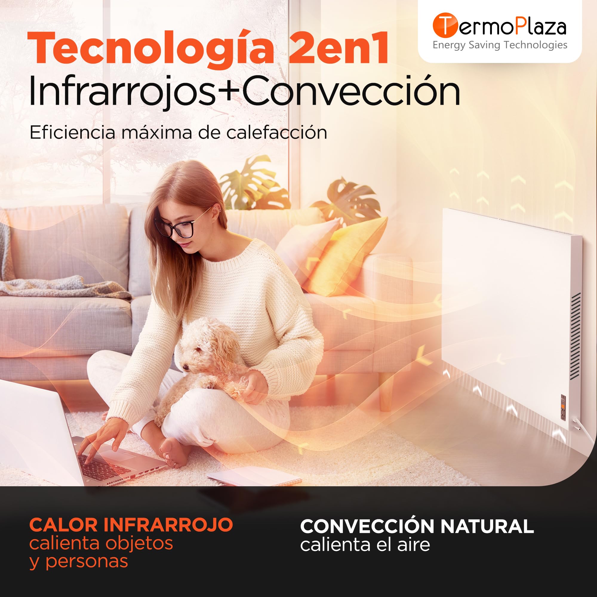 Termoplaza Radiador Electrico WiFi Bajo Consumo 1100 Vatios hasta 28m2 | Infrarrojo Calefaccion - Convector Electrico Bajo Consumo - Calefactor Bajo Consumo Electricos Paneles Calefactores Pared