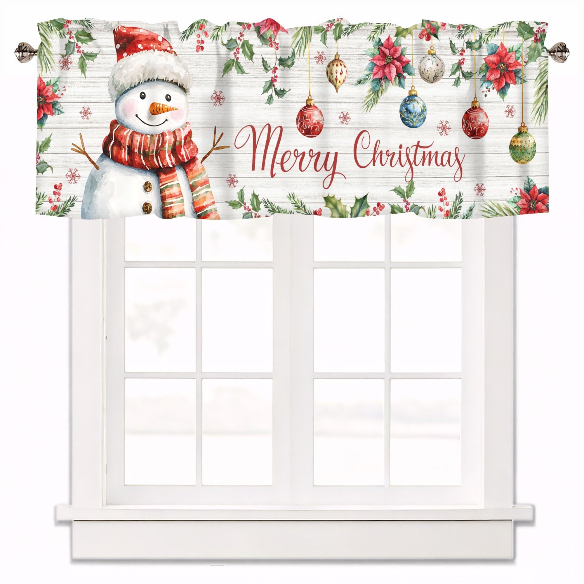 Christmas Kitchen Curtain Valances for Windows 42 x 12 Inch