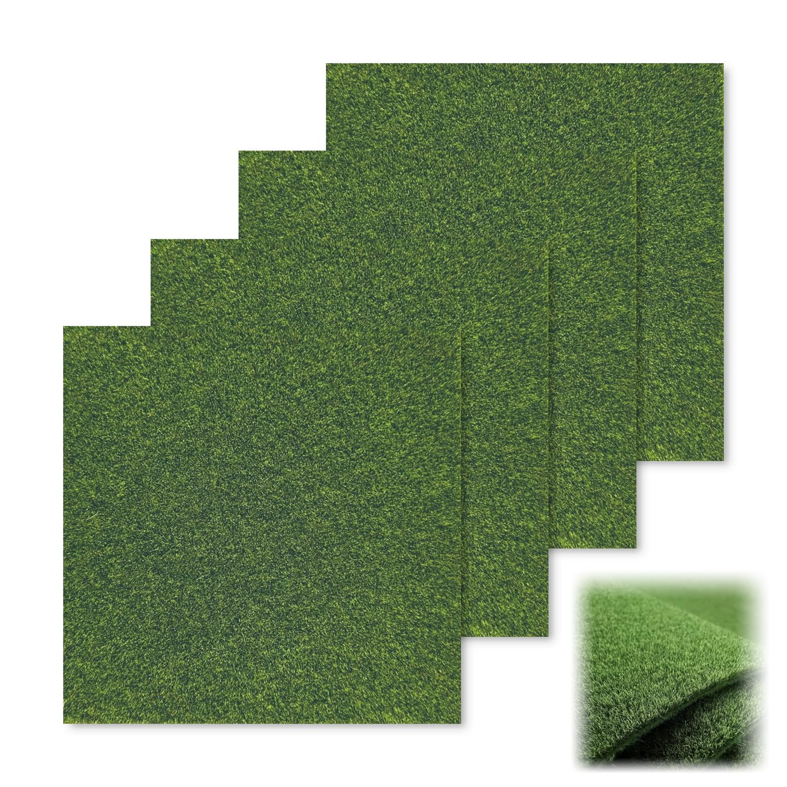4 Pcs Fake Grass Mat, Miniature Artificial Model Grass, Fairy House Garden Accessories, Green Static Turf grass Lawn