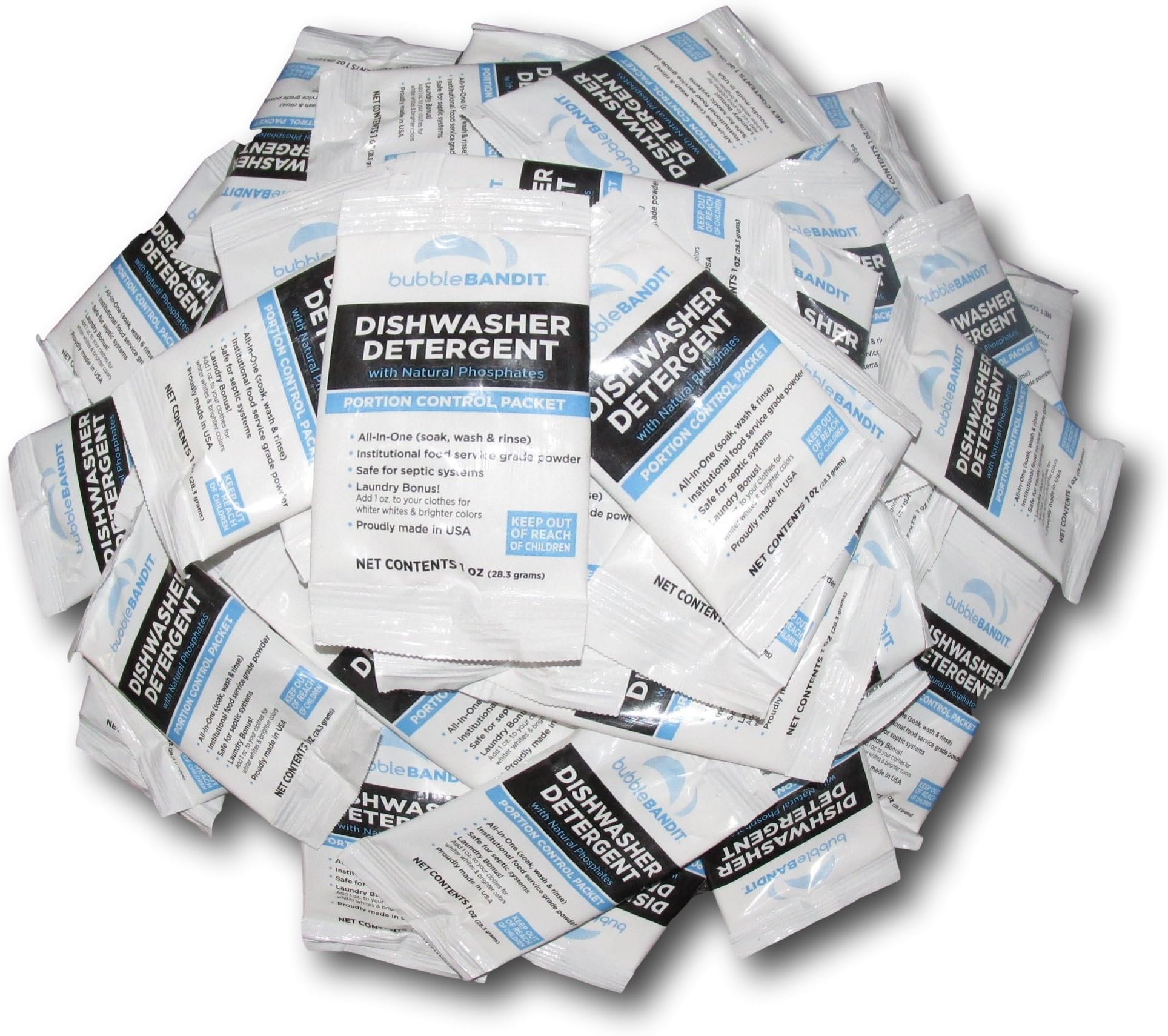Bubble Bandit Dishwasher Detergent with Natural Phosphate. Convenient Portion Control Packets- Box of 100