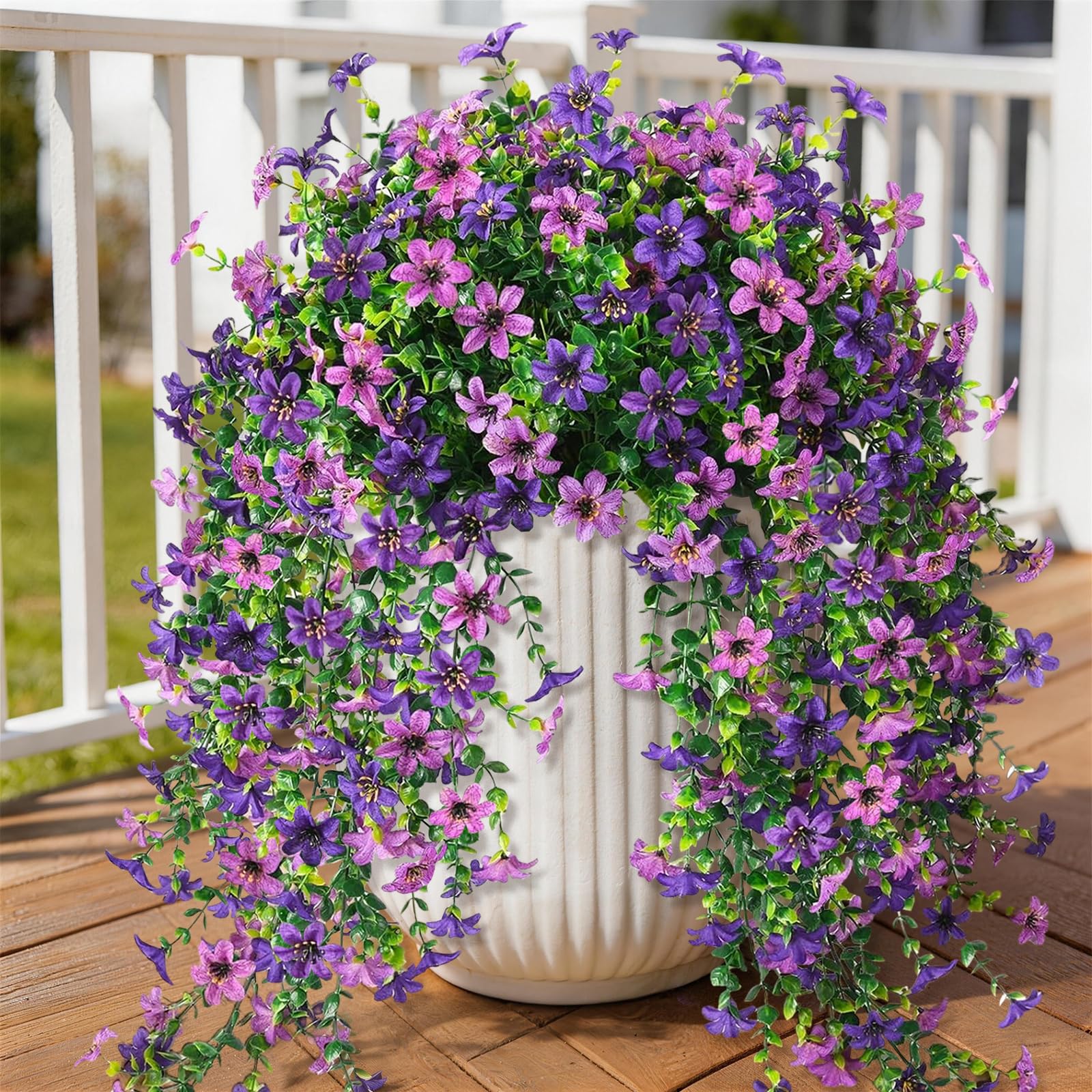 Photo 1 of [Partial Set, SET OF 1]INQCMY Artificial Fake Hanging Flowers Plants for Outdoor Summer Decoration,2 PCS Faux Silk Daisy with Eucalyptus Leaves,UV Resistant Look Real for Outside Home Planter Porch Patio Balcony Yard Decor