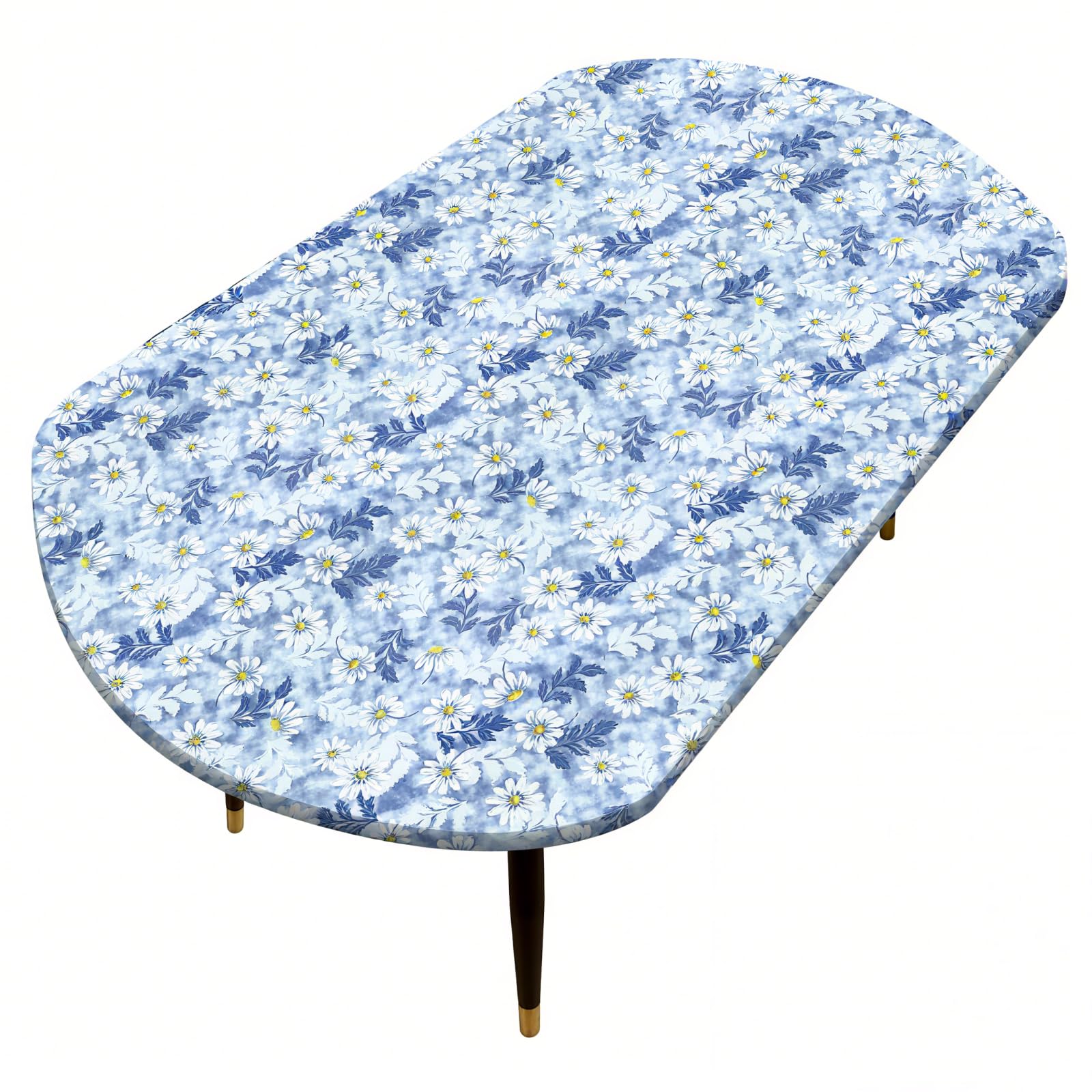 Pioggia Oval Vinyl Fitted Tablecloth with Flannel Backing Elastic Table Cloth Waterproof Oil-Proof Plastic Table Cover Best for 60" x 42"