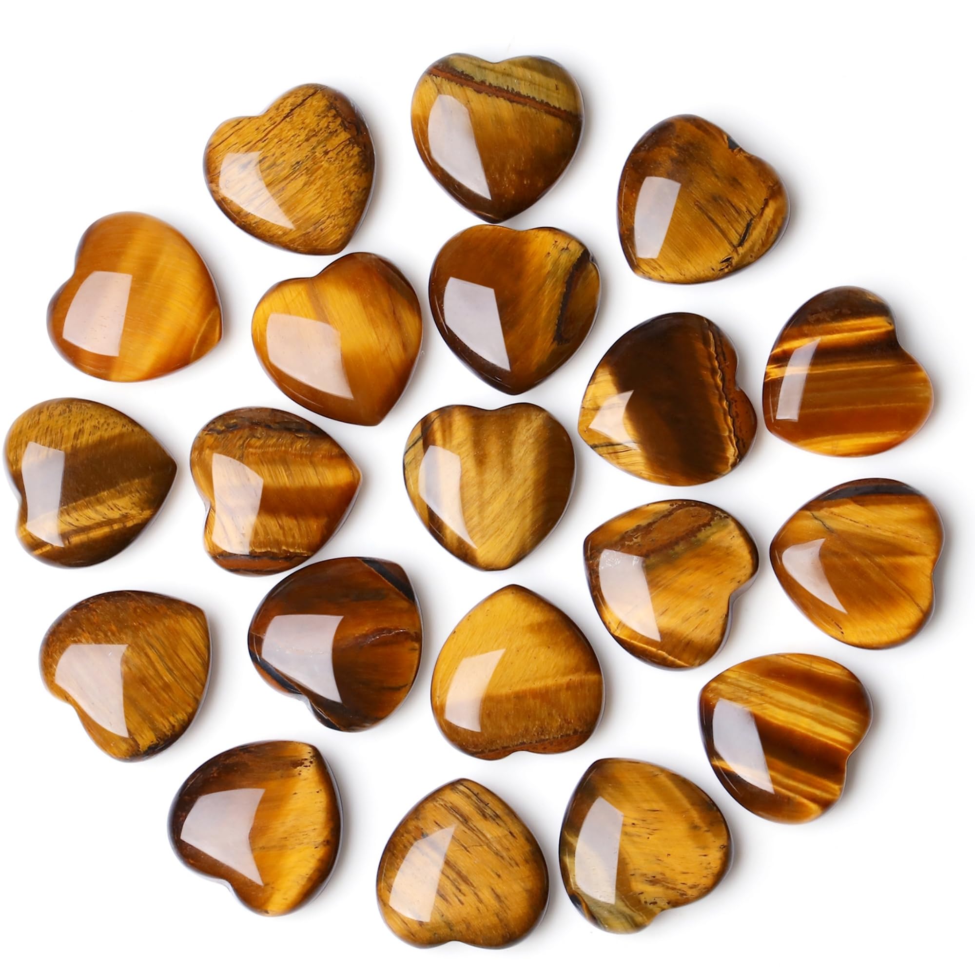 NUKAYAI 20PCS Tiger Eye Healing Crystals Stones Heart Shaped Love Polished Crystal Natural Cute Pocket Palm Thumb Worry Stone Reiki Wholesale Set