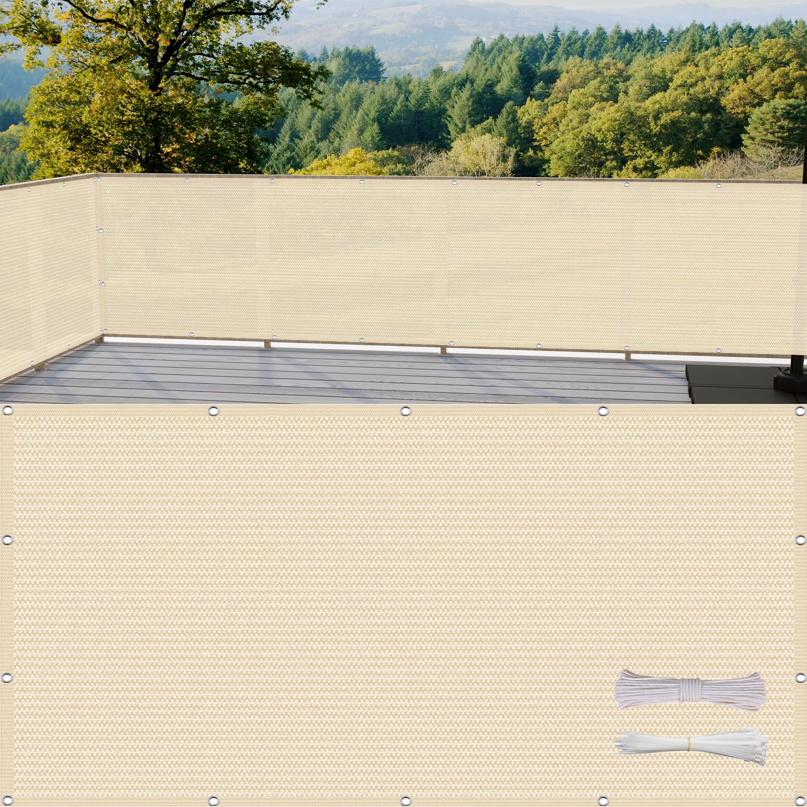 Sichtschutz Balkon 100 x 1000 cm Sonnenschutz, Atmungsaktivität, Wind- Und Uv-Schutz, Hdpe, Balkonsichtschutz Balkon-Verkleidung mit Kabelbinder für Terrasse, Garten & Zaun, Creme Farben