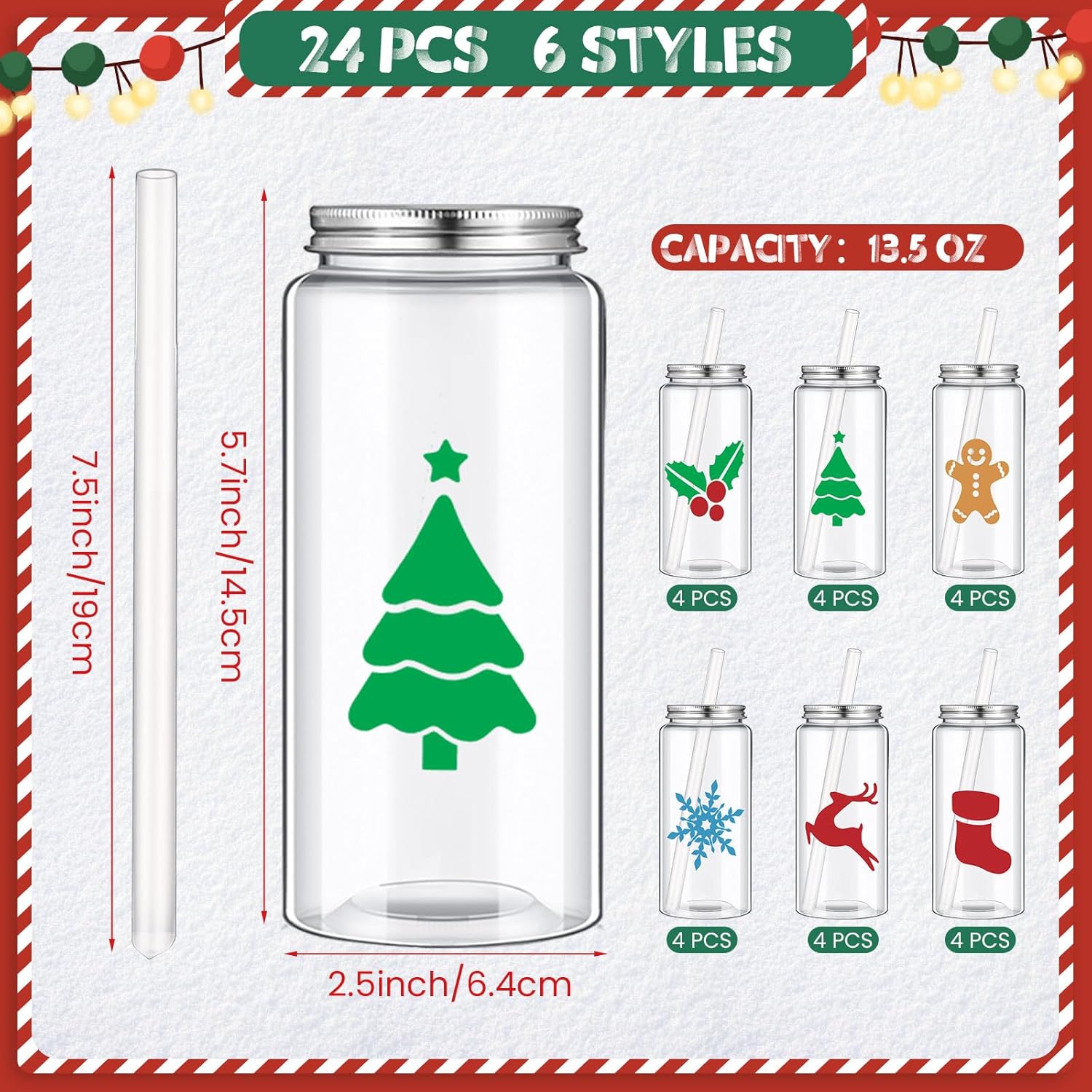 Pickmesh 24 Pcs Christmas Plastic Cups Bulk 13.5 oz Reusable Cups with Lid and Straw Snowflake Gingerbread Man Cold Drink Water Beverage Tumbler for Adults Xmas Party Favor Holiday Supplies - Image 2