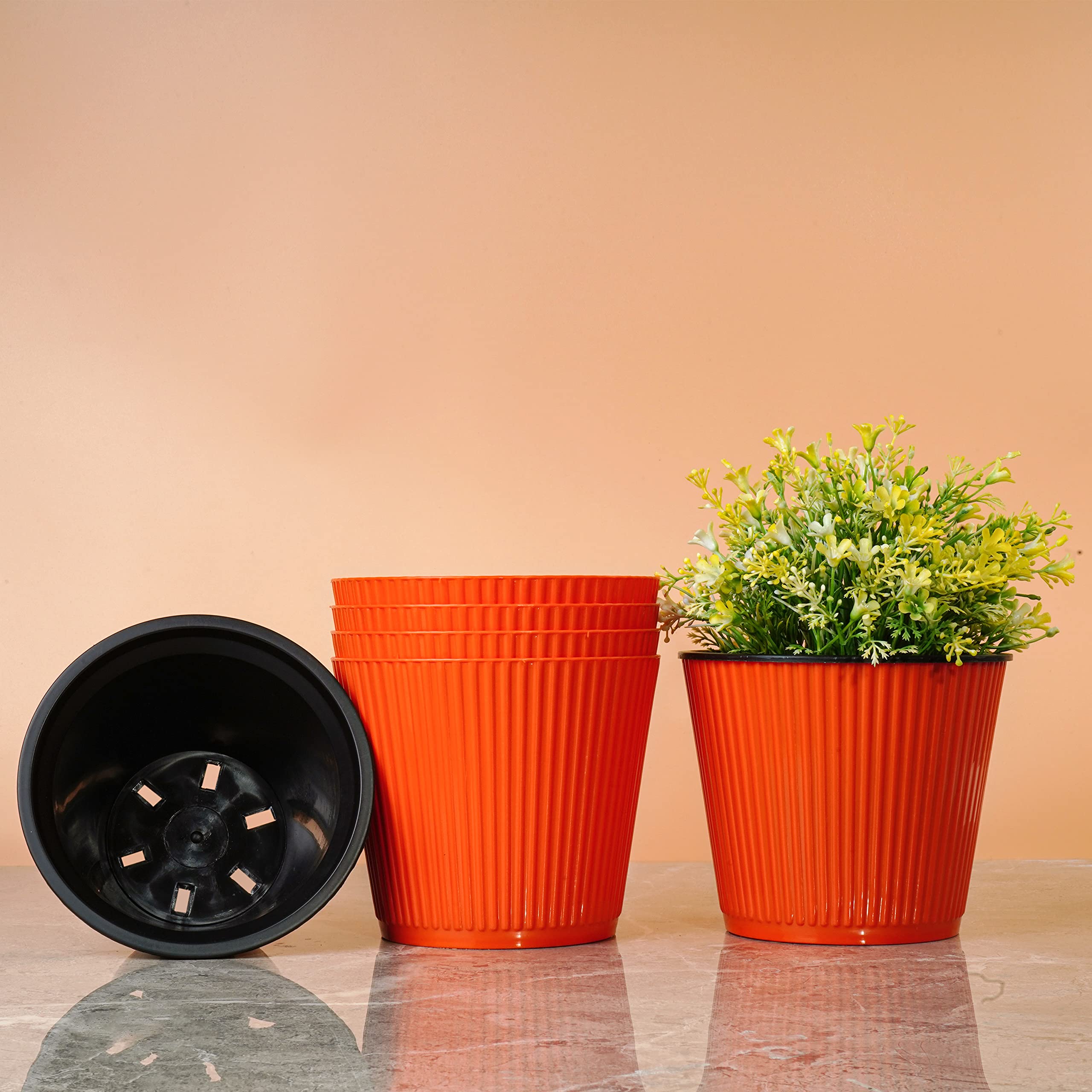 Livzing 6 inch Plastic Flower Pots Self Watering Pot Drain Holes Gamla Gardening Plant 6" Pot Gift Items Home Decor Planters Indoor and Outdoor Plant Container Set Balcony-Terrace (Set of 5, Orange) (B0BTPVX5JW) Amazon Price History, Amazon Price Tracker