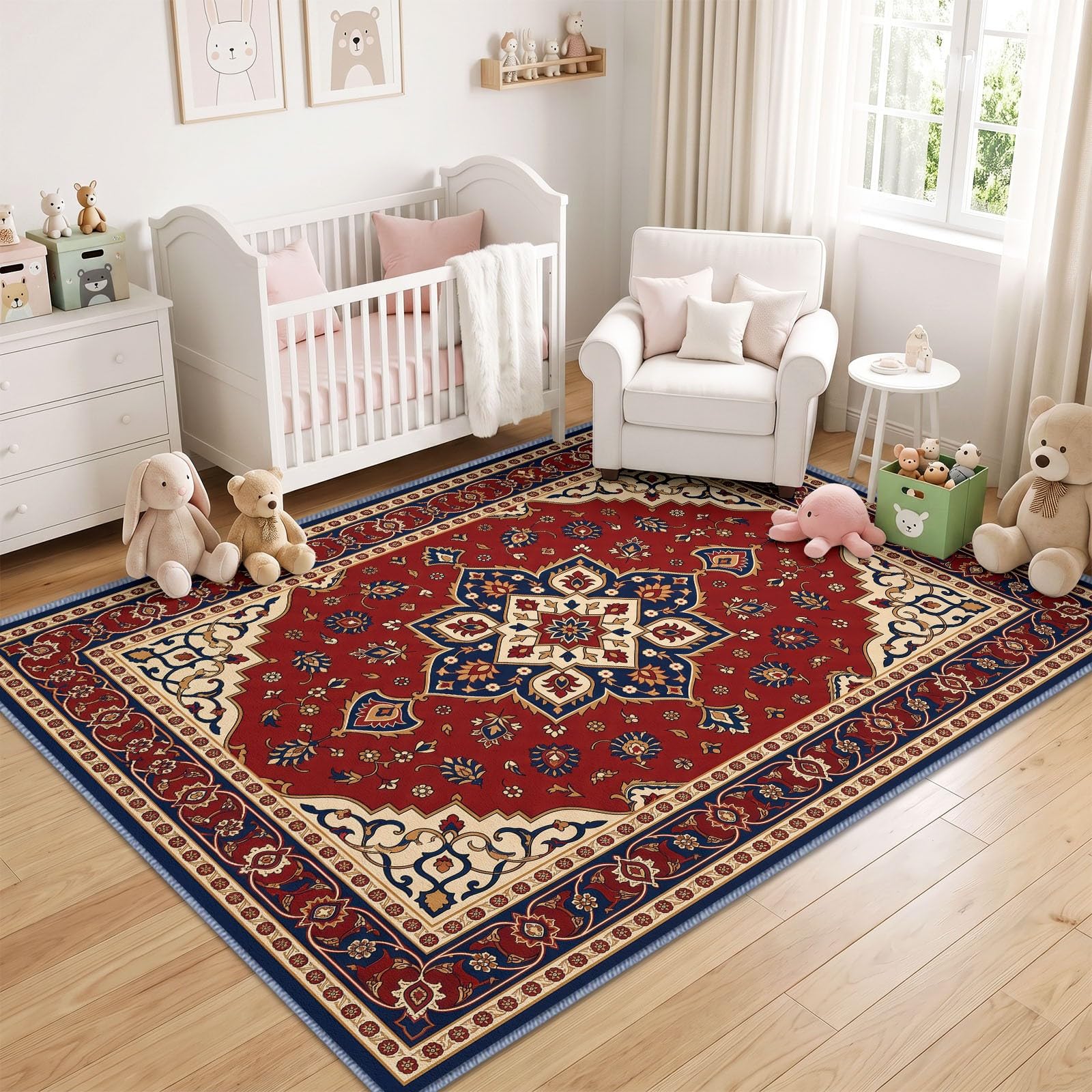 Waschbarer Orientalisch Klassisch Traditionell Teppich Wohnzimmer 80 x 150 cm, rutschfest Stamm Blumen Teppiche Kinderzimmer - Weich Kurzflor Teppiche für Schlafzimmer Esszimmer Esszimmer Büro