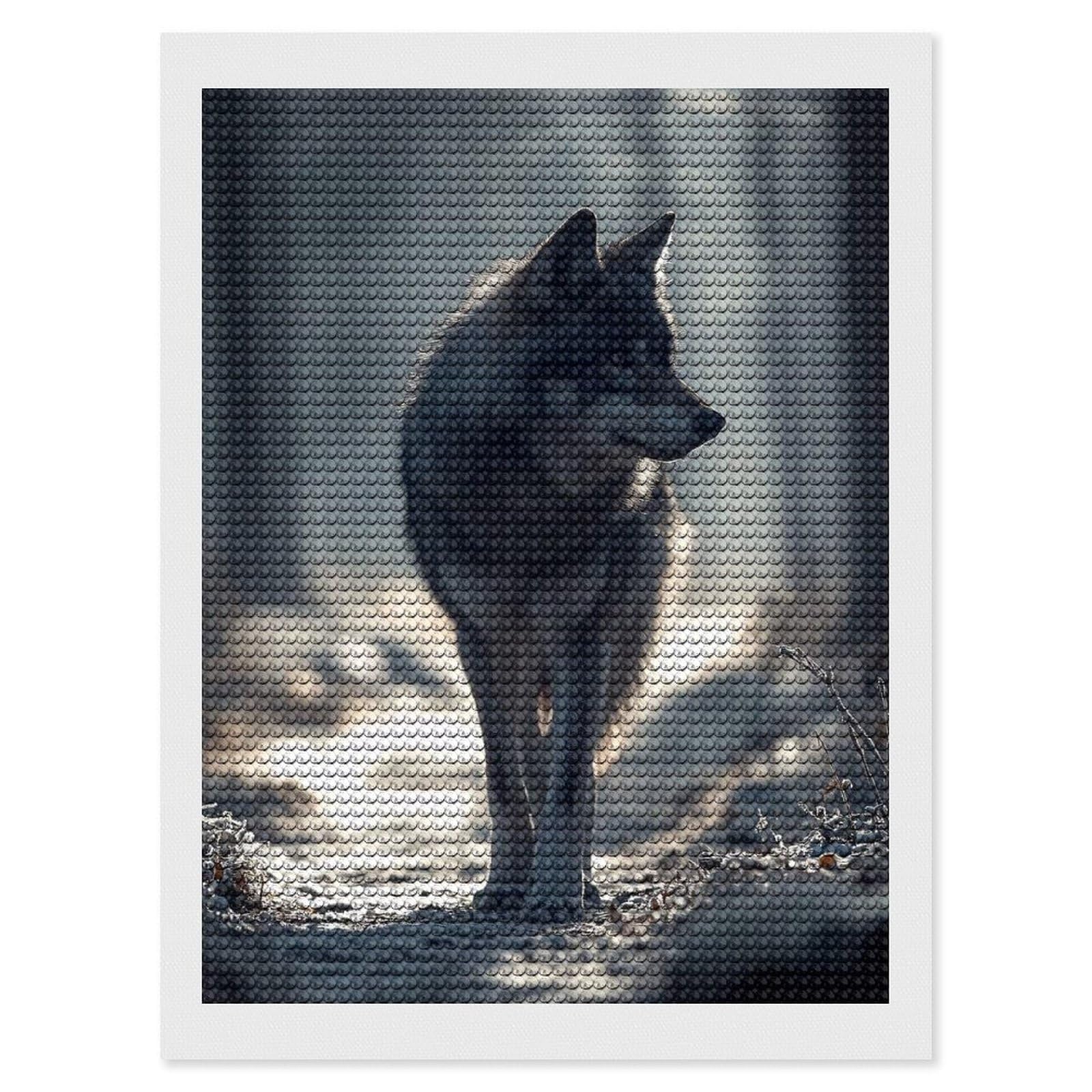 Junmoney Wolf in Winter Forest Diamond Art Kit 12"x16", Creative Leisure Activity, Complete Accessories, Vintage Style Decor, for Women