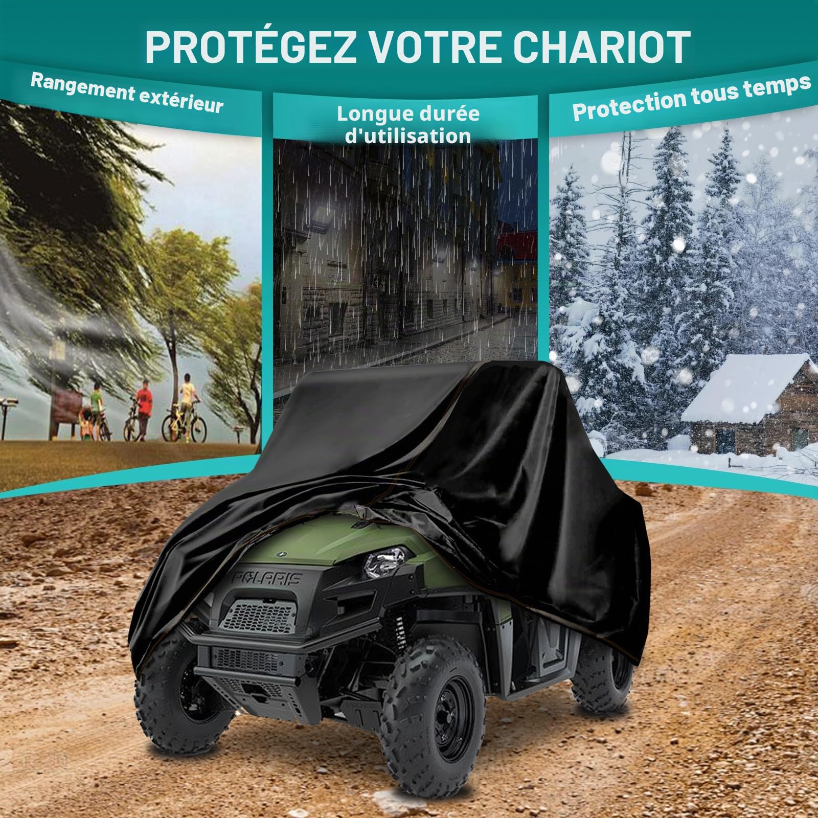 QYMOTO Housse pour UTV 2 Places, Compatible avec Polaris Ranger 570, RZR 900/1000, Honda Pioneer 500/700, Can am X3, Arctic Cat Side by Side Protection Contre Les intempéries, Coupe-Vent et