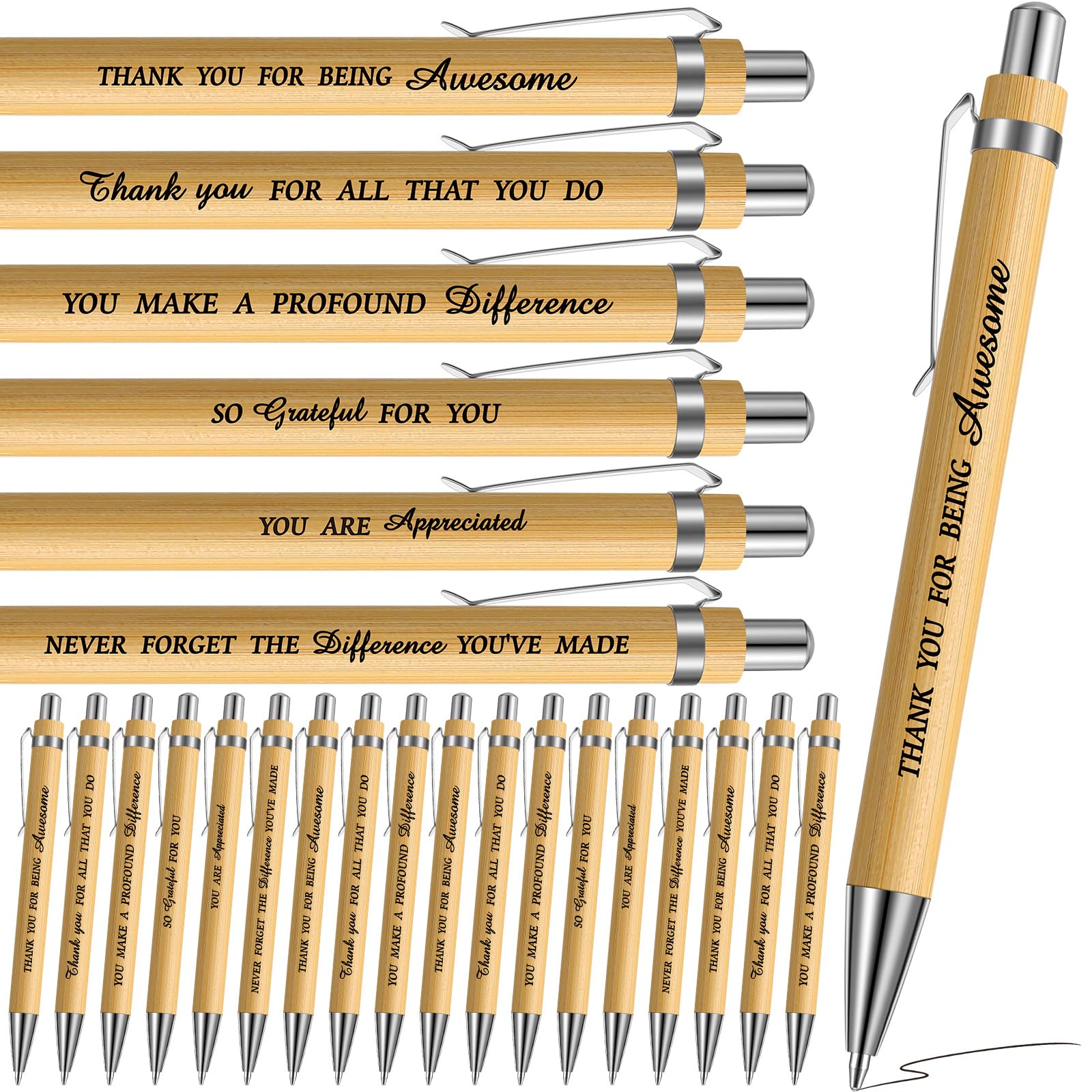 24 Pcs Inspirational Bamboo Ballpoint Pens Motivational Quotes Wood Bamboo Pens Encouraging Messages Black Ink for Office Employee Students Teacher Adults Kids Gift Writing School Office