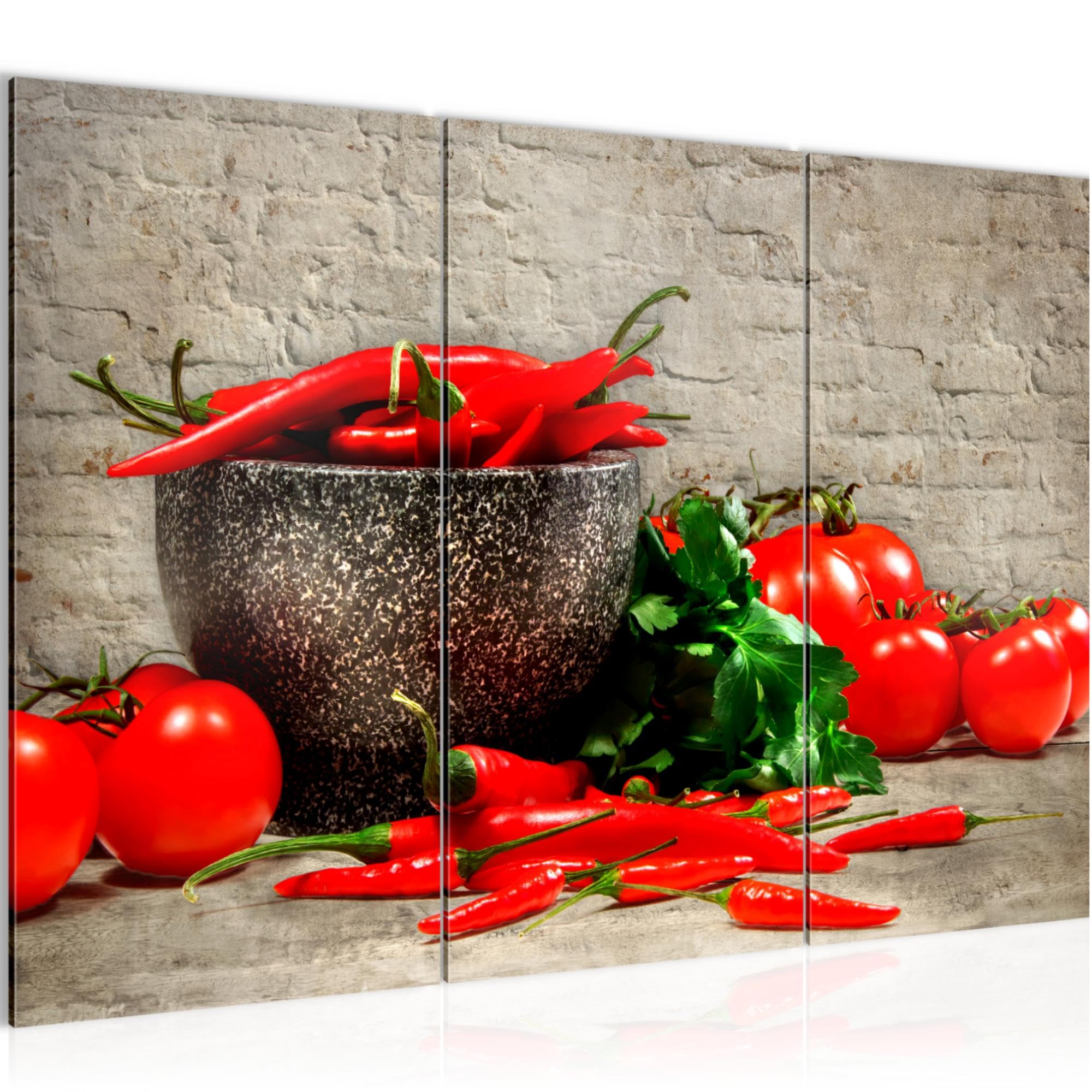 Runa Art Cucina Verdure Quadri Soggiorno Grande Marrone Rosso Legno 120 x 80 cm 3 Pezzi Decorazione Murale 005831a