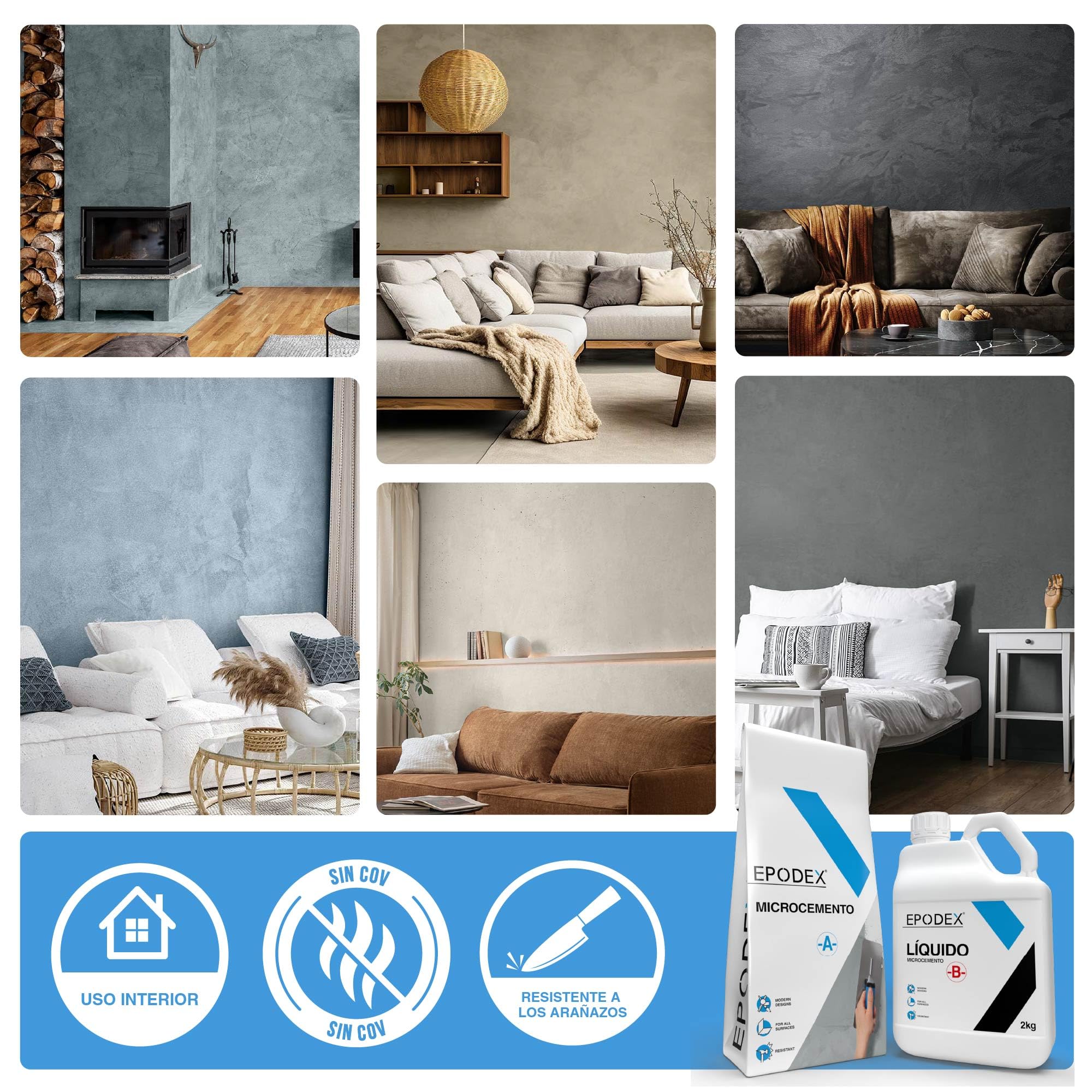 EPODEX Microcemento Set para Paredes - Mocca | Estuco Estructurado & Decorativo, Resina & Pigmentos, Para Azulejos, Madera, Hormigón, Interior & Exterior, 7 m² (2 manos)
