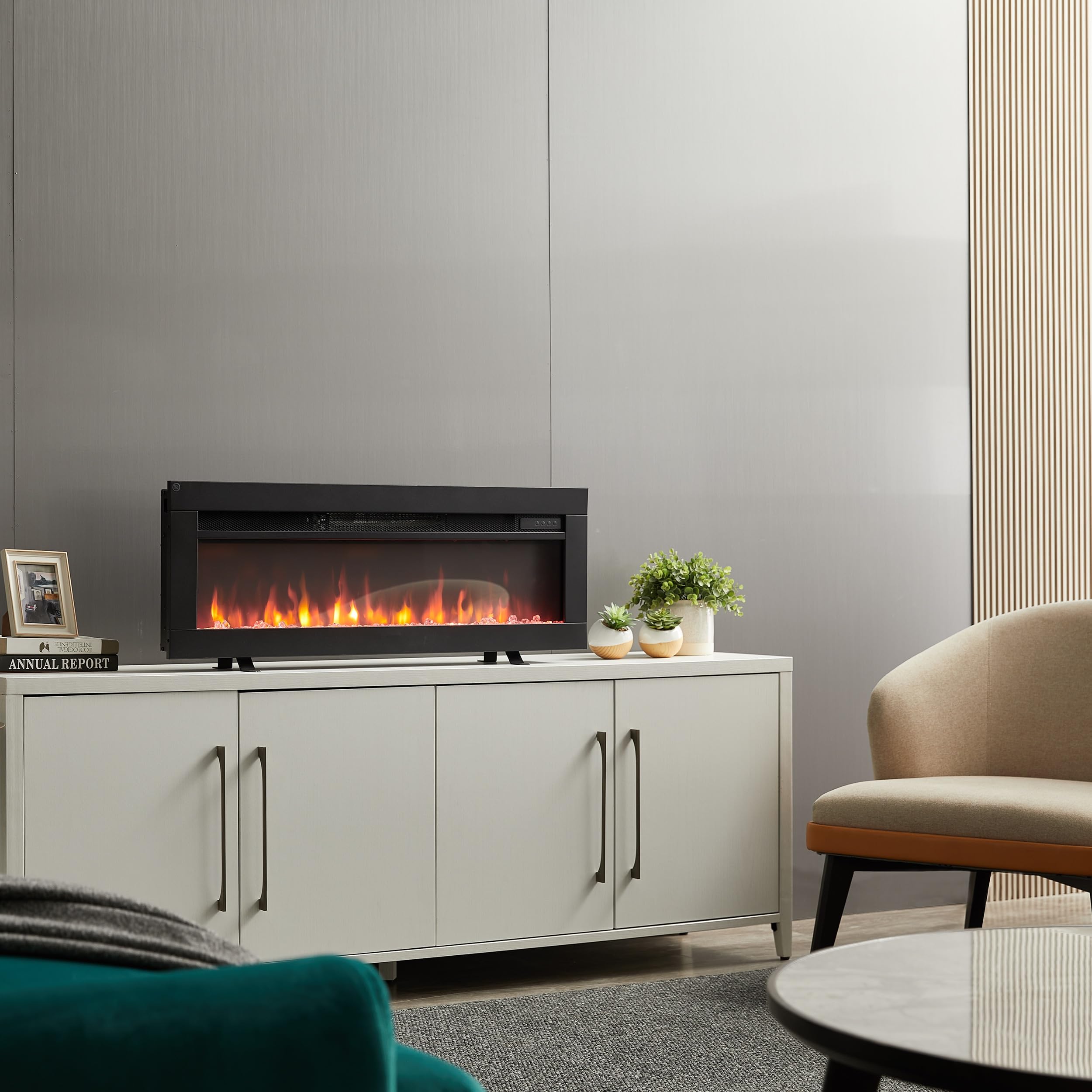 BALDERIA Agnes 36 - Chimenea eléctrica Decorativa de Pared con Efecto Llama LED