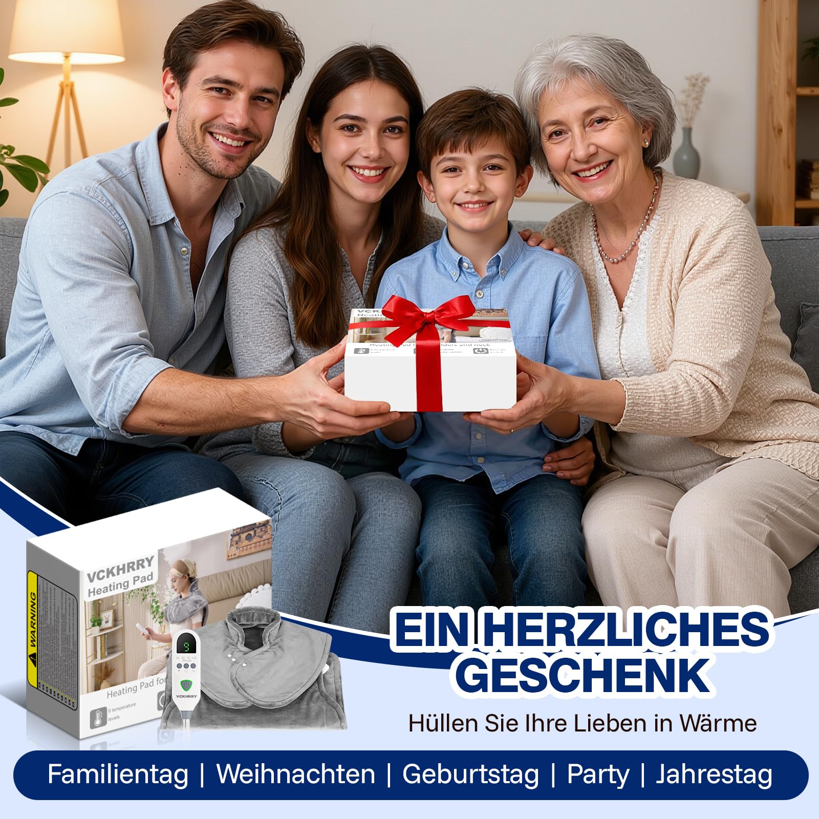 Heizkissen für Rücken Schulter Nacken 60 x 100cm, Heizdecke 9 Heizstufen mit 4 Zeitschaltuhren Wärmekissen mit Taillenriemen, Schnelle Erwärmung, Rückenwärmer Abschaltautomatik, Flanell