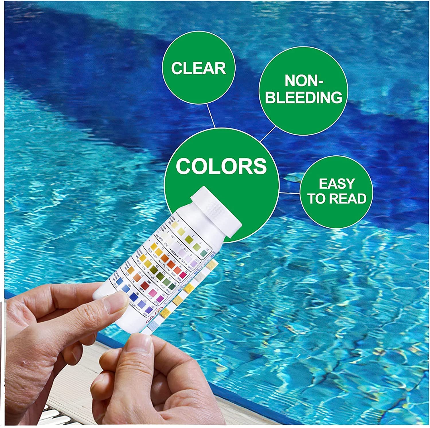SuperCheck Strisce reattive per piscine e spa, 6 vie, per test di qualità dell'acqua per piscine e test di qualità dell'acqua di cloro bromo alcalinità pH durezza (50 strisce reattive)