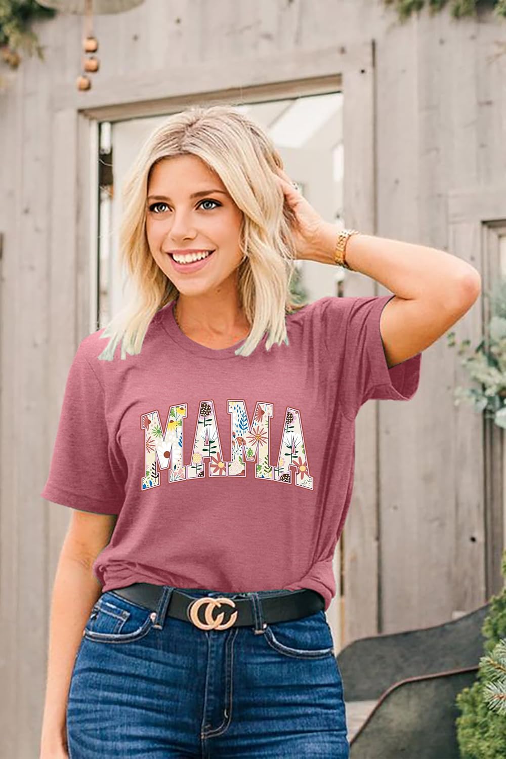 Mama Floral T Shirt Mama Letter Print Tee Shirts Short Sleeve Tops - Image 3