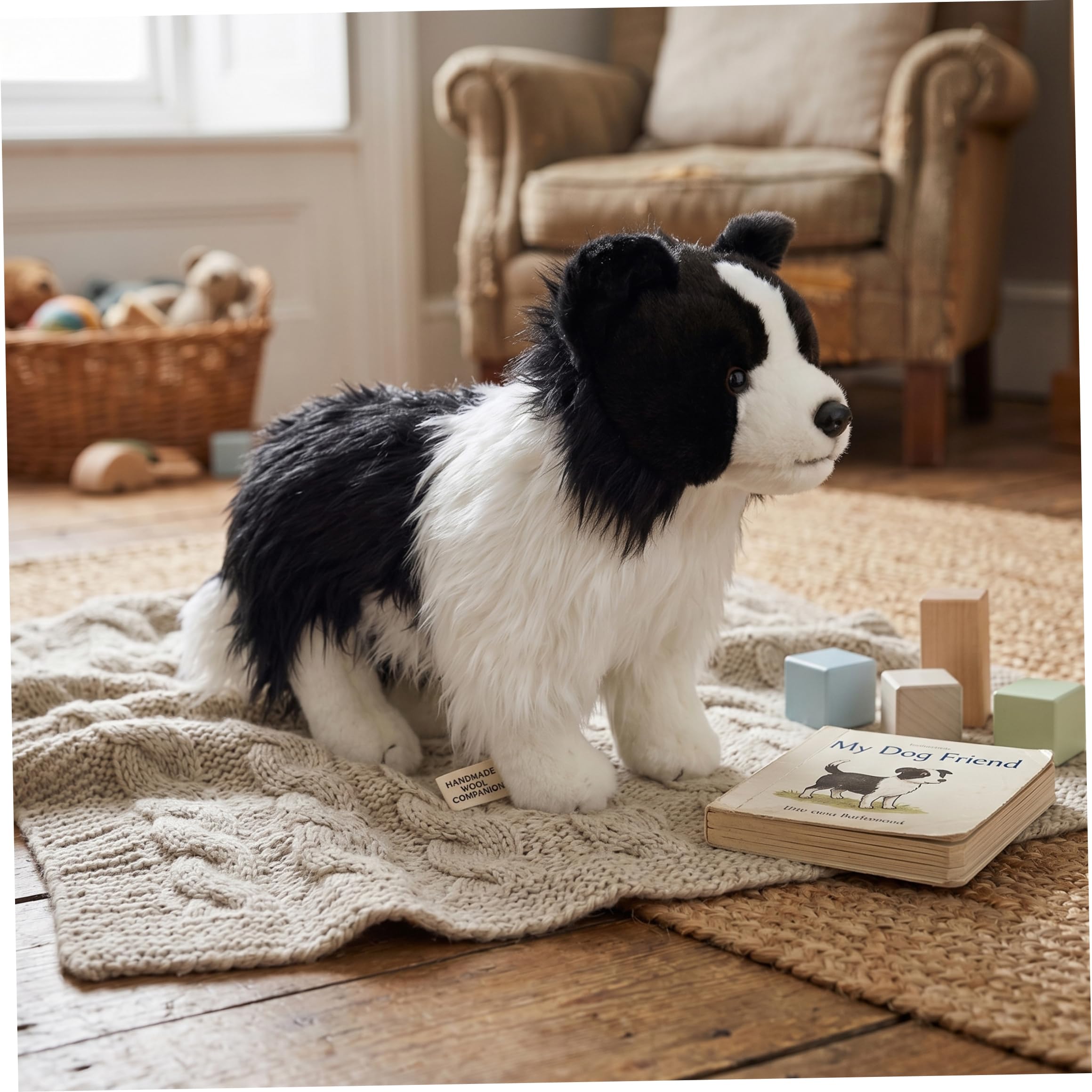 Peluche Border Collie, Animal de Peluche Border Collie Realista - Peluches Suaves para Perros, Blanco y Negro, 27 cm/10, 63 Pulgadas