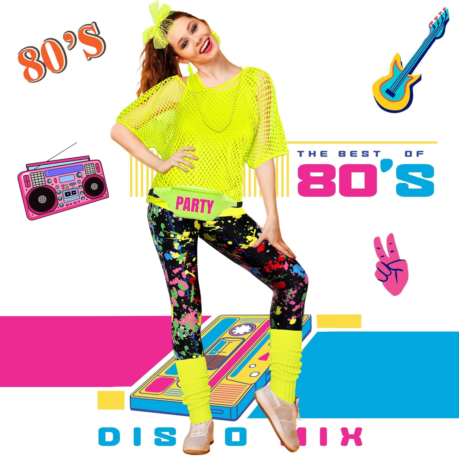 CICOCI 80s 90s Outfit For Women Neno Party Fishnet Top1980s Costume with 80s Accessories Set Retro Party Leg Warmers Headband - Image 3