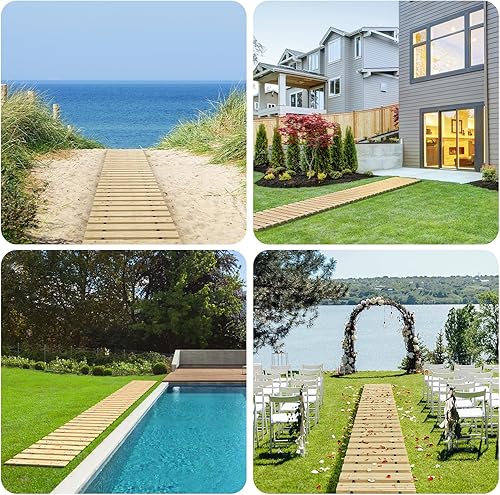 Miniatura 5 de Camino de jardín de madera de 16 pies, camino de pasarela desplegable al aire libre para patio, césped, patio trasero, playa, boda
