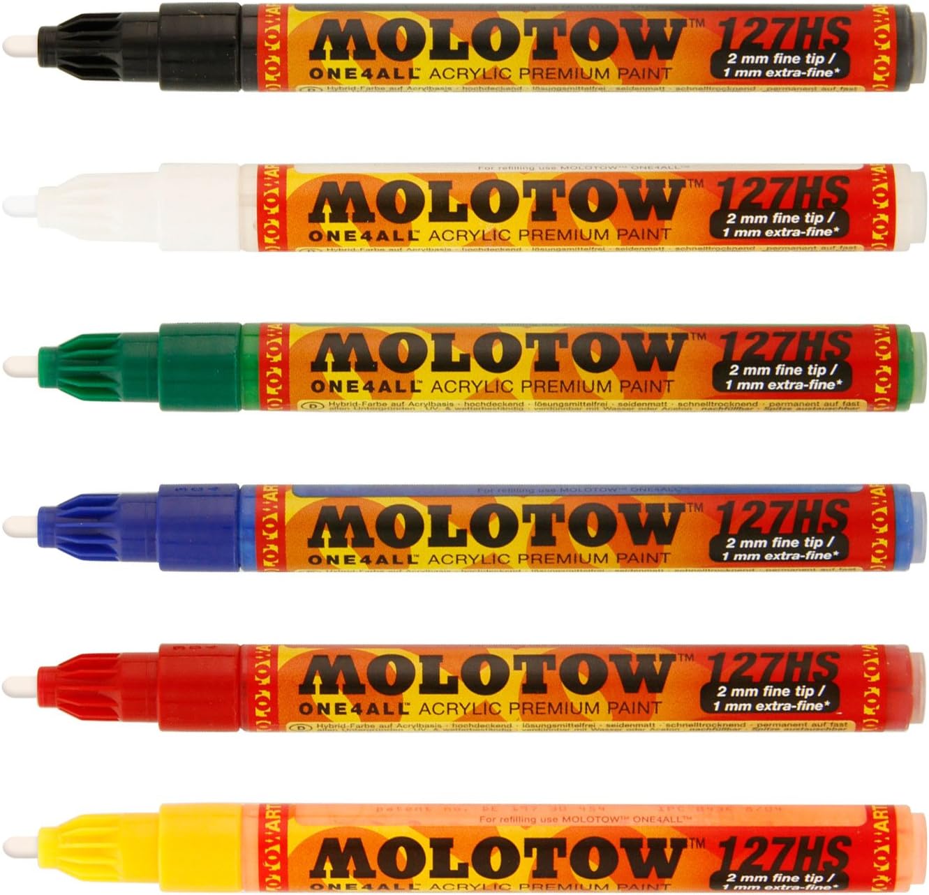 Molotow 6 ONE4ALL PRIMARY Acrylic Premium Paint MARKER KIT 127HS 2MM Colors Tip
