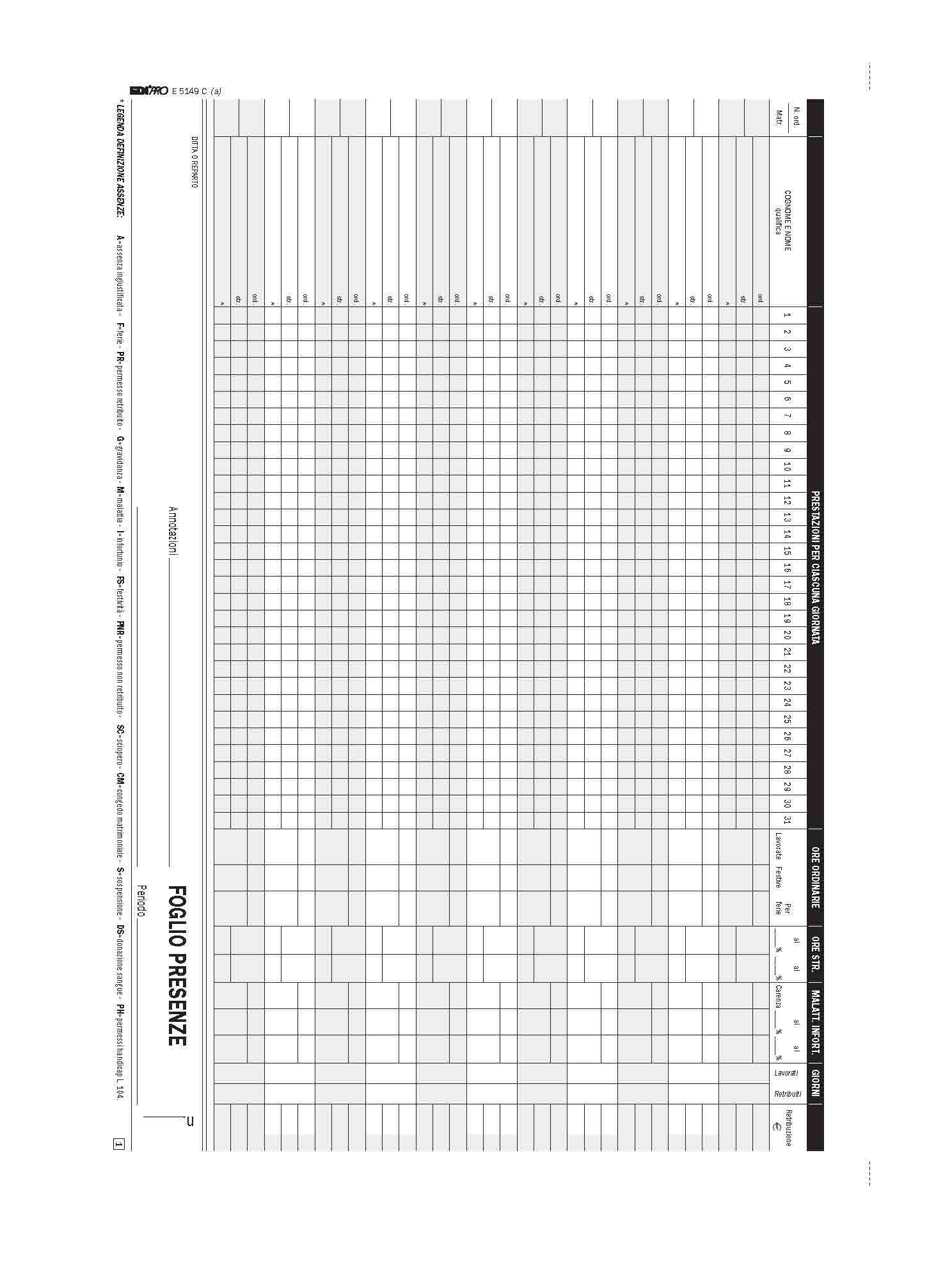 EDIPRO E5149C Blocco presenze mensili 50x2 autoricalcante 22x29.7