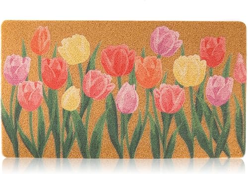Dripykiaa Tulip - Tapete de resorte para puerta delantera, 30 x 17 pulgadas, con respaldo antideslizante, para uso en interiores y exteriores,