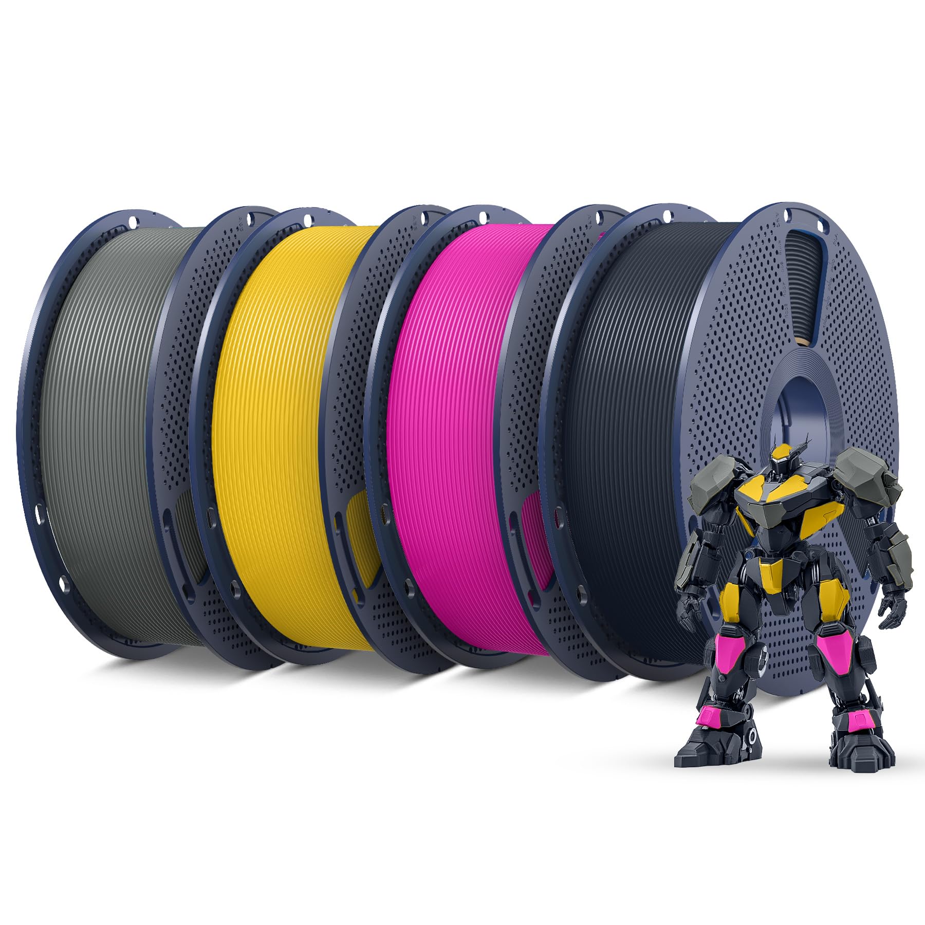 SUNLU PETG Filament 1.75mm,4kg,Grey+Midnight+Magenta+Vivid Yellow