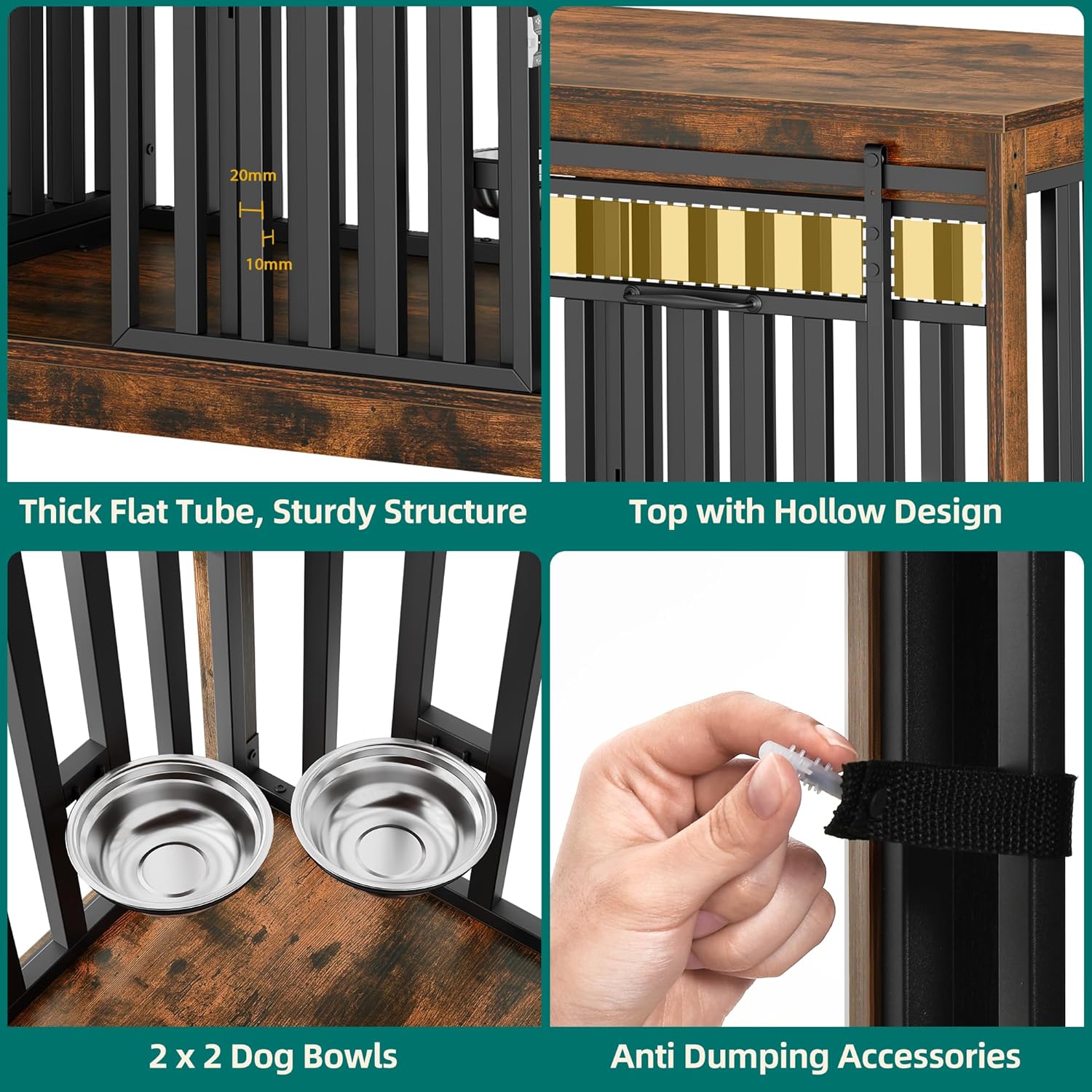 YITAHOME 71 Inch Double Dog Crate Furniture for 2 Dogs, Heavy Duty Wooden Dog Crate TV Stand with 4 Dog Bowls, Dog Kennel Indoor Furniture Sliding Barn Door Design for Extra Large Dogs, Rustic Brown