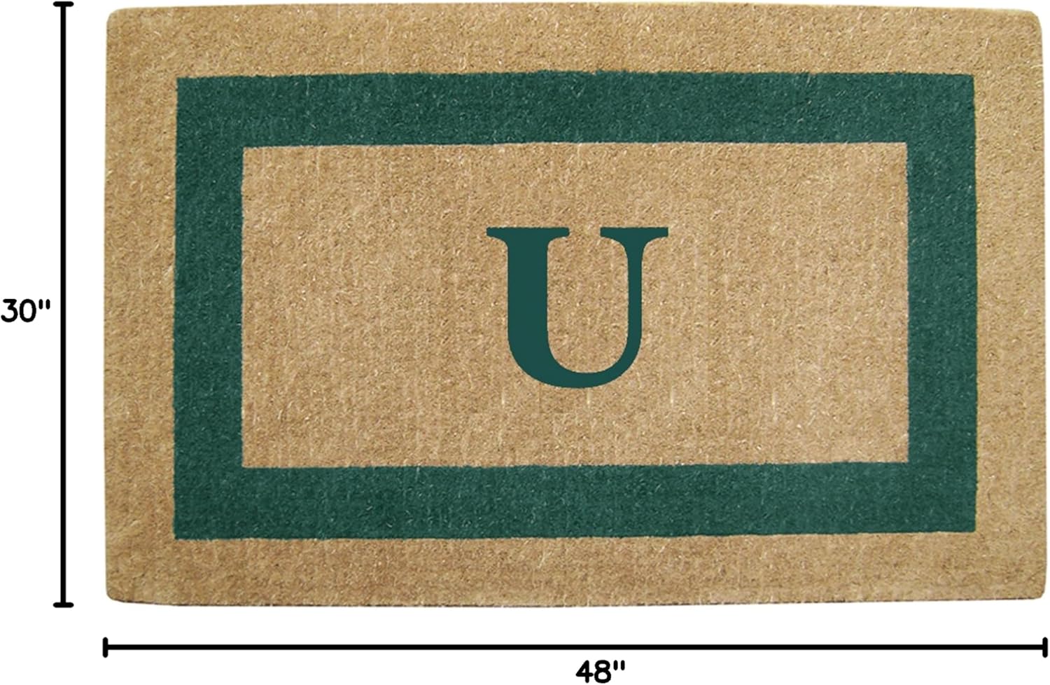 nedia home heavy duty coir door mat - personalized monogram u, single picture frame design, natural coco fiber welcome mat, durable handcrafted outdoor rug, eco-friendly, green 30" x 48", o2086u 2'6" x 4' (rectangular) monogrammed u