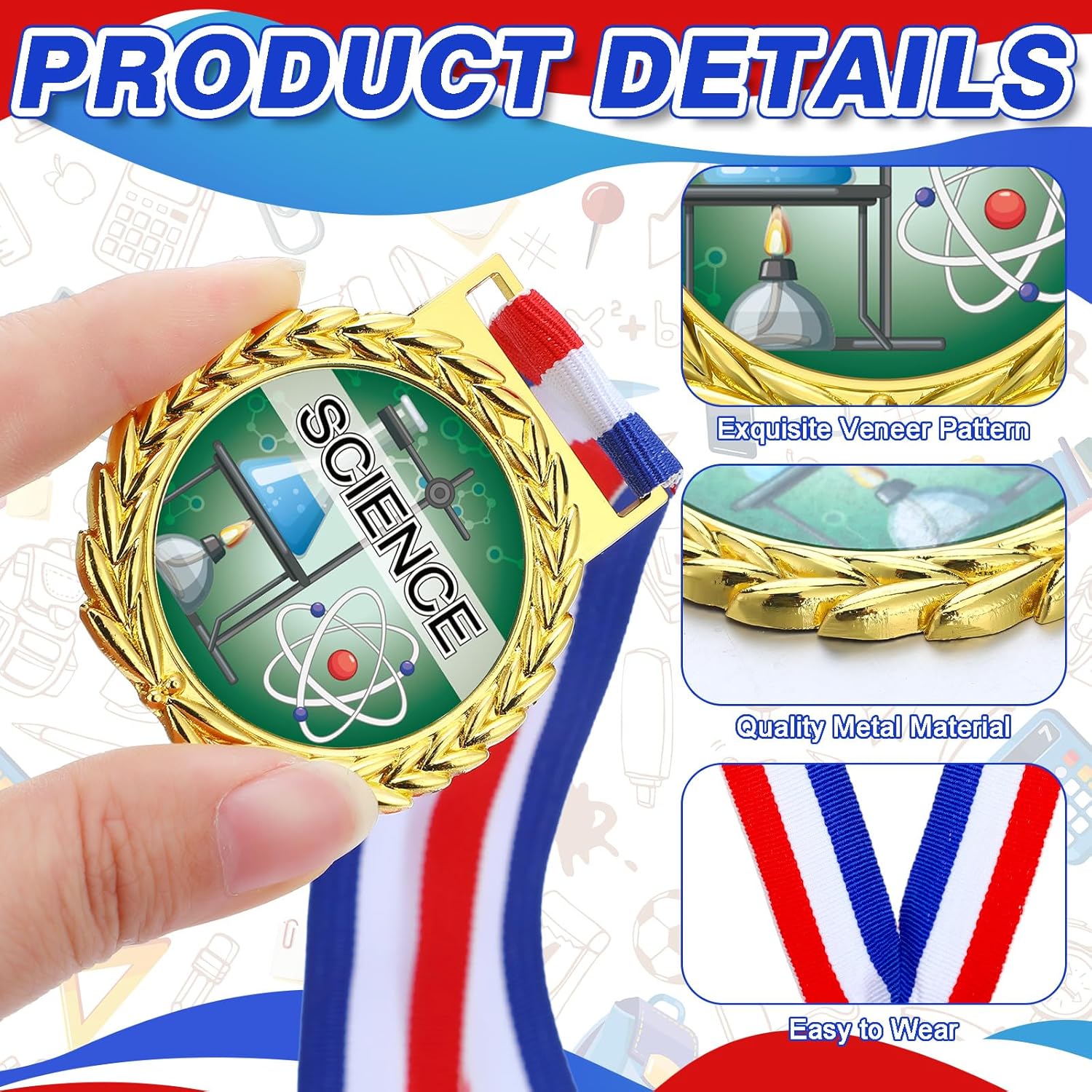 30 Pcs Gold Medal for Award Bulk Winner Award Medal with Neck Ribbon Trophy Prize for Student Kid Education Competition Event Winner
