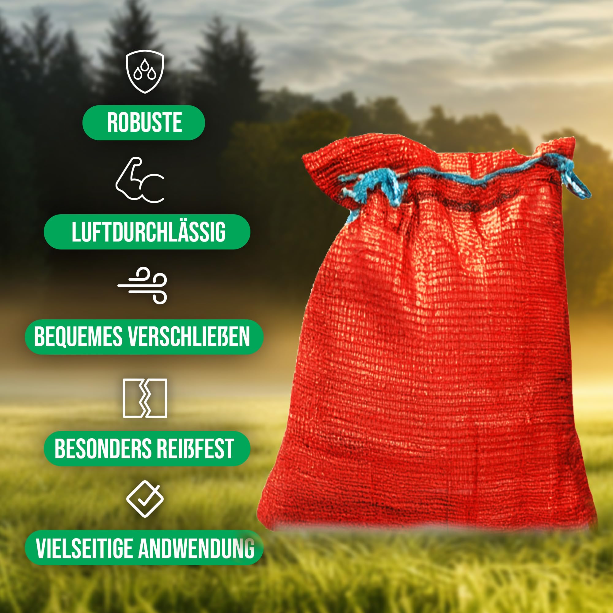 100 sztuk worków szelkowych 50 x 80 cm 30 kg | czerwone | worki siatkowe z tasiemką do ściągania | worki na ziemniaki i cebulę, worek siatkowy na drewno opałowe worki na drewno kominkowe