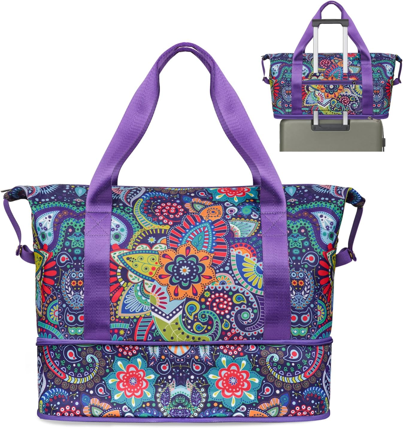 Expandable Travel Duffel Bags for Women Large - Gym Bag Waterproof Boho Weekender Beach Tote Carry on Bag with Luggage Sleeve for Spirit Airlines Personal Item Bags Overnight Mom Hospital Duffels