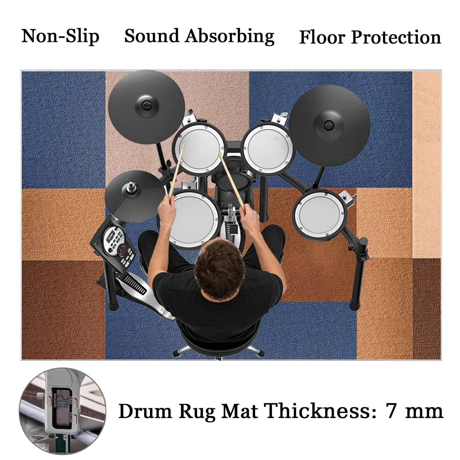 Schlagzeugteppich Drum-Teppich Schallschutzmatte 200 x 160 cm Akustik Trommel Teppich Rutschfeste Drum Matte für Akustik Schlagzeug Bass Drum Elektronisch Snare Musikinstrumente Antivibrationsmatte