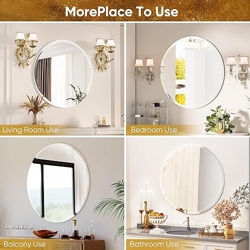 Miniatura 7 de Antok Espejo de baño redondo sin marco, espejo circular de 24 pulgadas para baño, espejo de tocador sin marco con borde biselado de lujo para