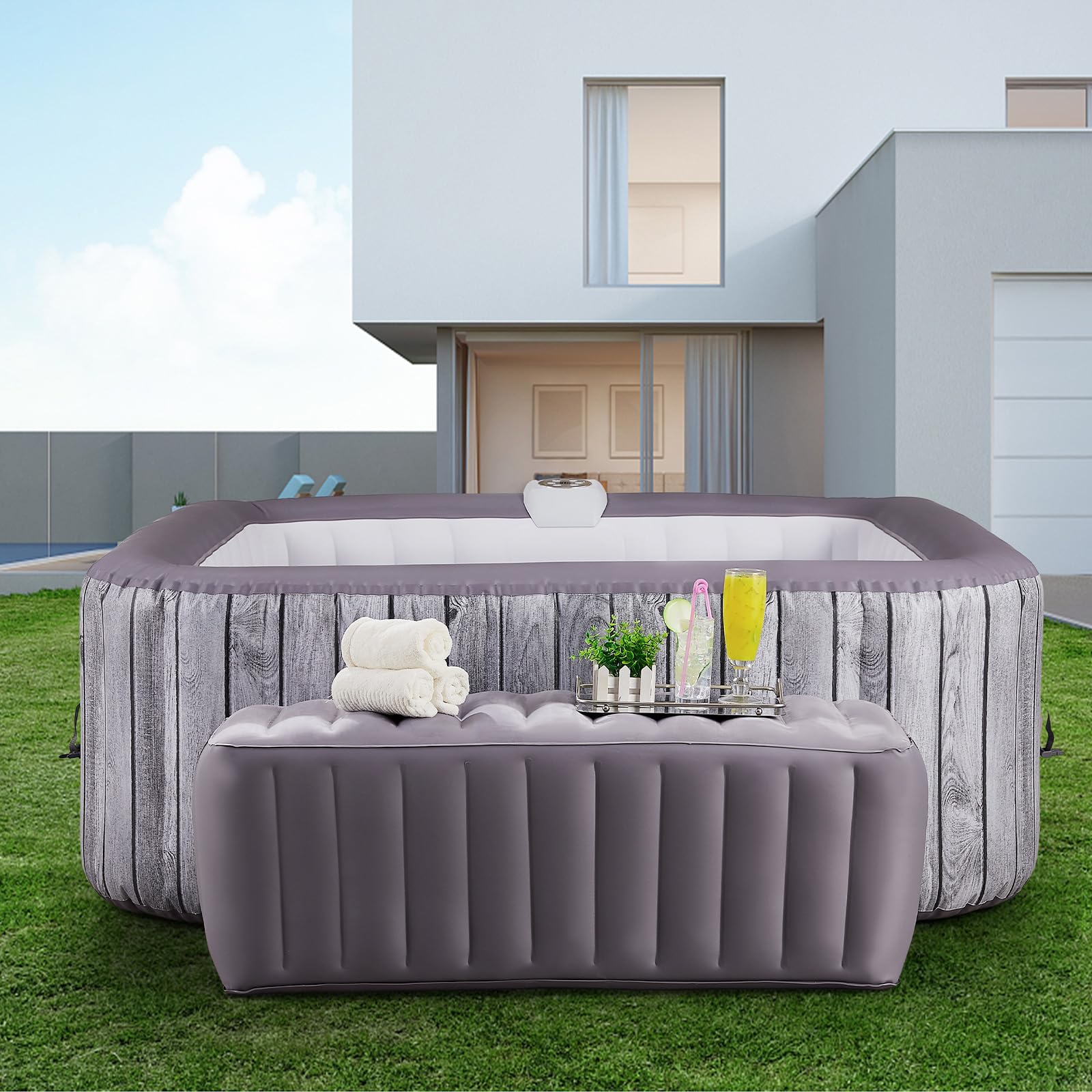 RELXTIME Spa Surround Bench Inflatable Hot Tub Step Spa Side Table Outdoor Air Seat Portable Bathtub Accessory Yard Relax Home Garden Patio Lawn Backyard Long Footste