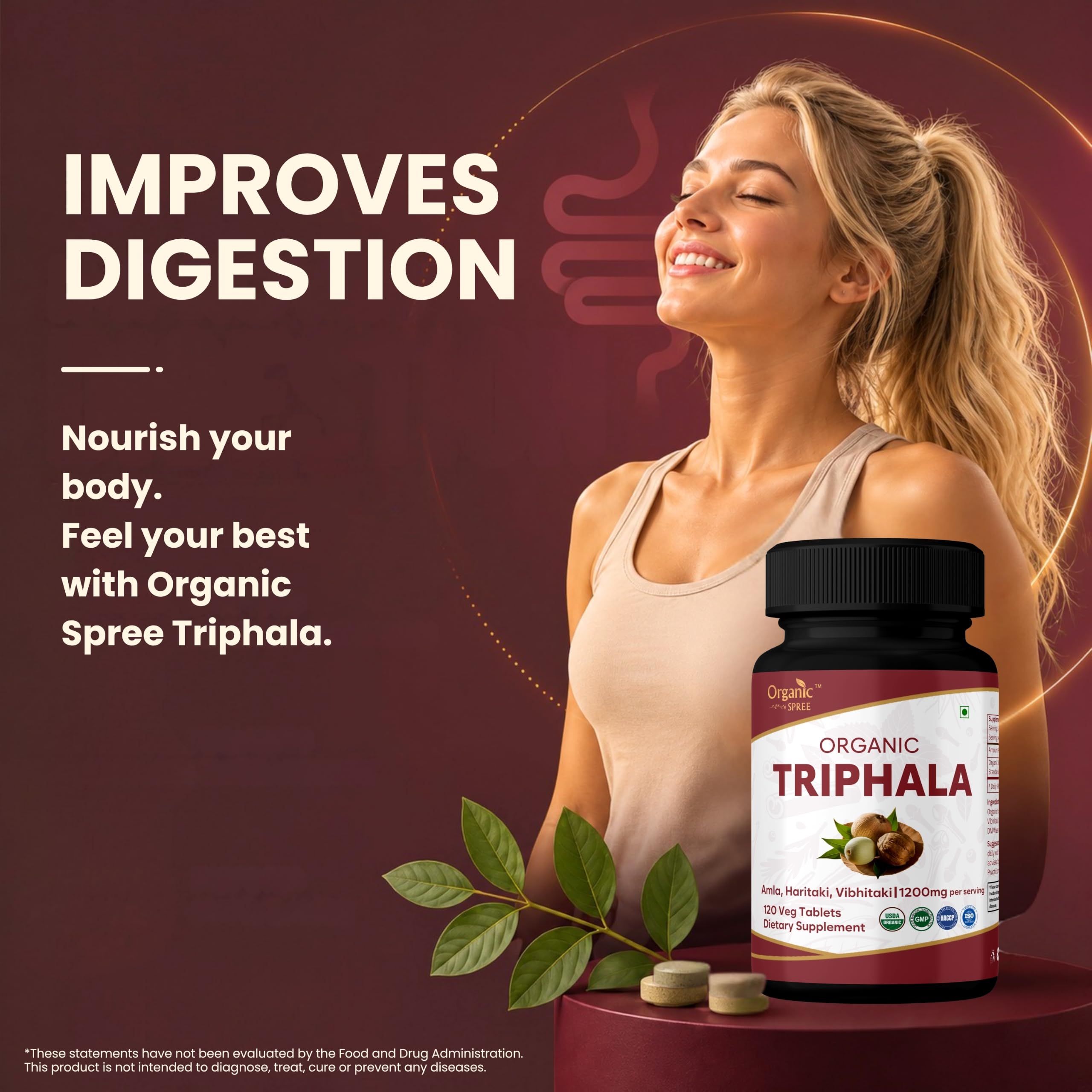 ORGANIC SPREE Triphala 120 Tablets - Supports Digestion, Occasional Bloating & Colon Cleanse* - Amla, Haritaki & Bibhitaki - 60 Days Supply - USDA Organic, GMP, HACCP Certified — Amazon image 4