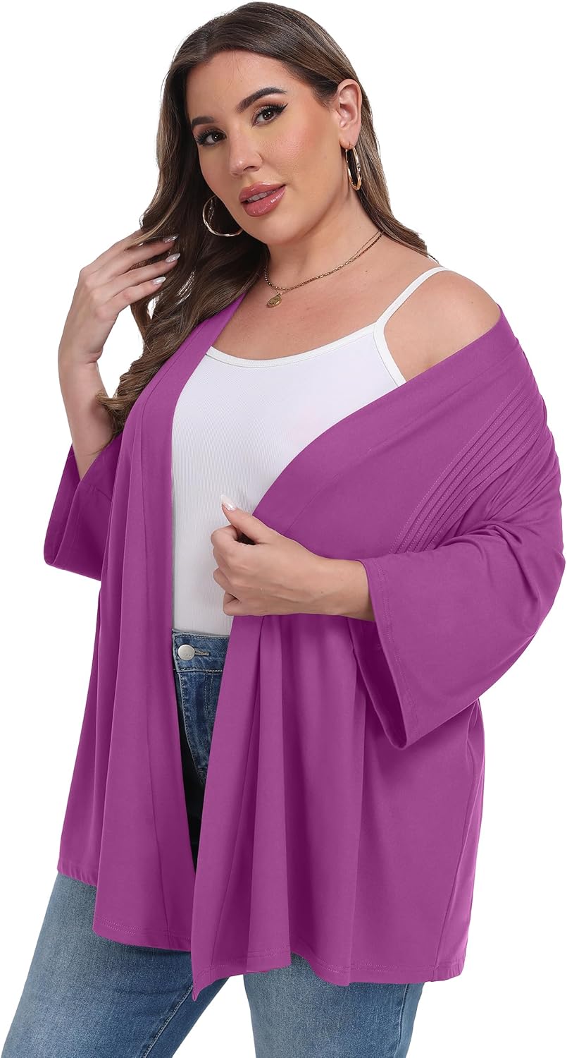 OLRIK Women's Plus Size 3/4 Sleeves Lightweight Cardigan 2026 Spring Open Front Shrugs - Image 6