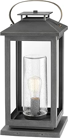 Hinkley Atwater Large Pier Mount Outdoor Lantern, Composite, Anti-Fade, Clear Seedy Glass, Ash Bronze Finish