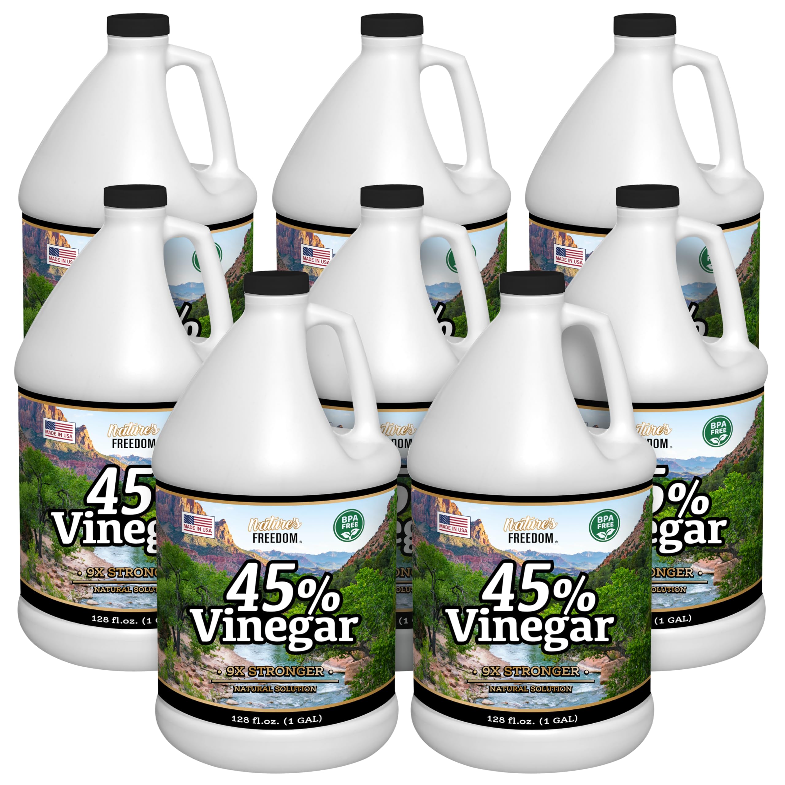 Nature's Freedom 45% Concentrated Vinegar, 8 Gallons - Dilutes to 72 Gallons - 9x Strength Multi-Purpose Solution