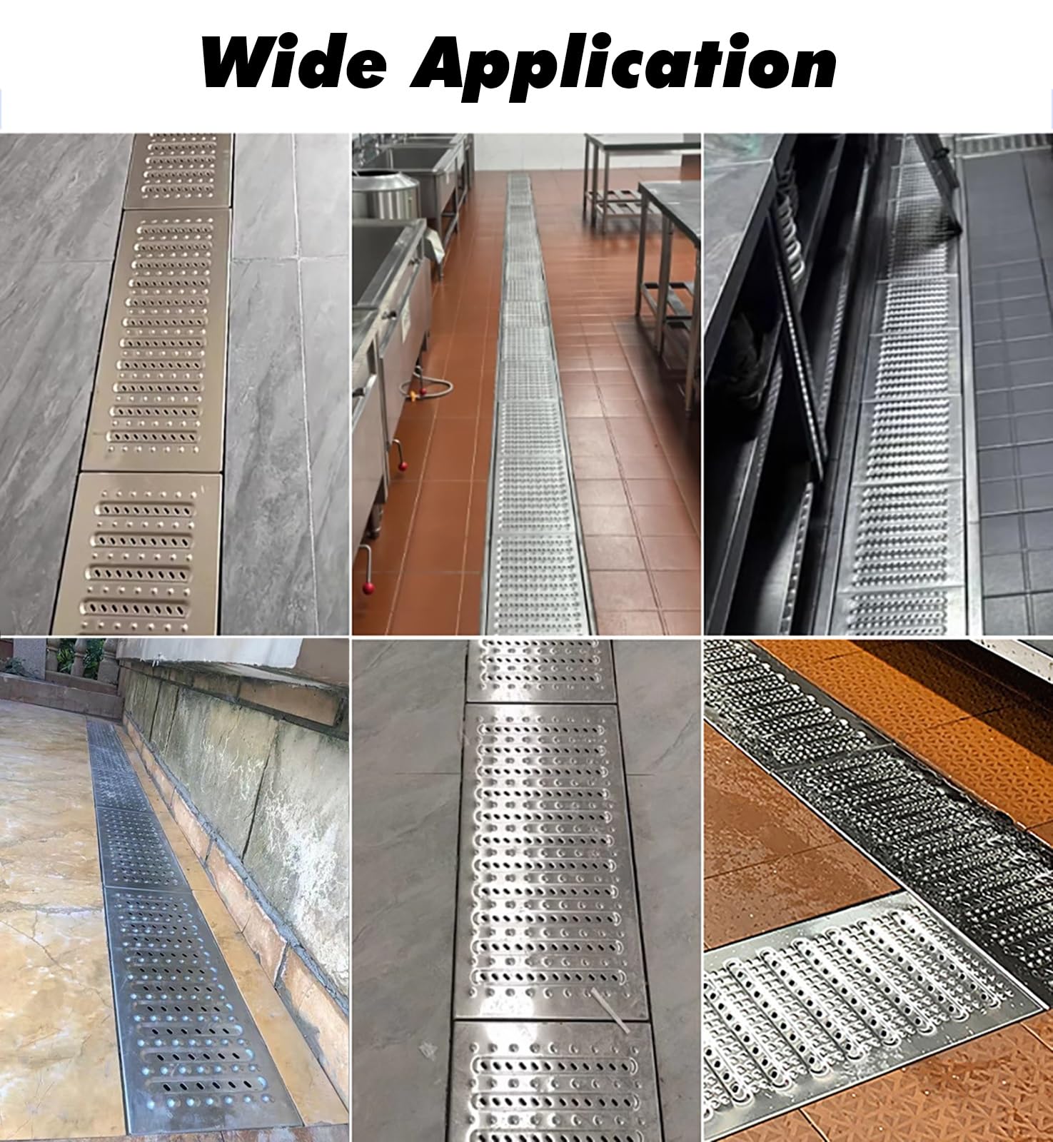 MLYAYE Heavy Duty Stainless Steel Channel Drain Grates 5pack, Total Length 114inch Floor Drain Water Covers Plate for Basement/Balconies/Flower Bed/Parking/Slope(15 7/10 x 22 4/5 inch/40x58cm)