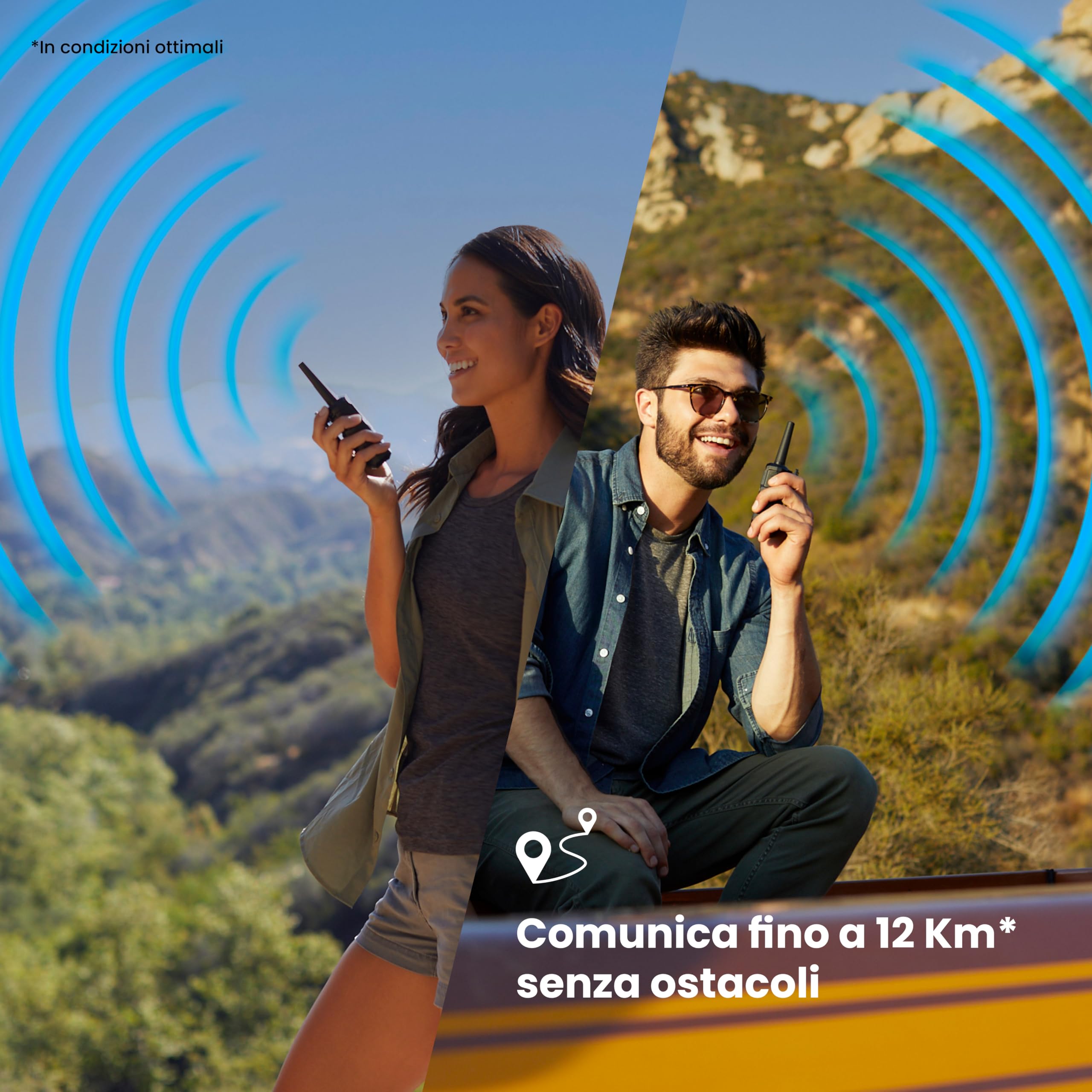 Midland - Walkie Talkie XT50, 2 Ricetrasmittenti Ideali per Outdoor e Cantieri, 24 Canali PMR446 Senza Licenza, 38 Toni CTCSS, Copertura 8Km, Ricarica Rapida, Autonomia 12H, Ricaricabile con USB