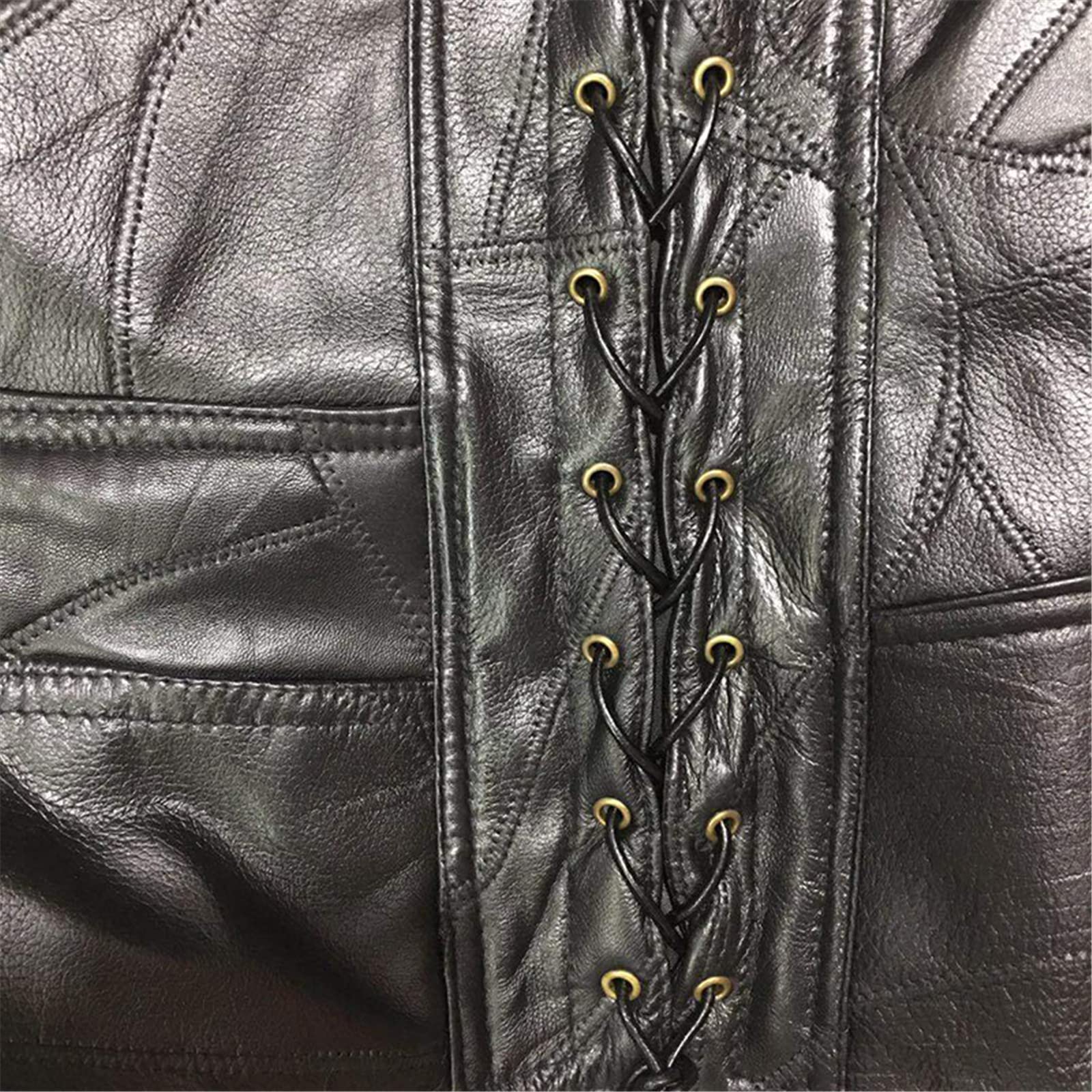 Mens Lacci Laterali Regolabile In Pelle Nera Moto Gilet Biker Gilet Morbida Pelle Di pecora