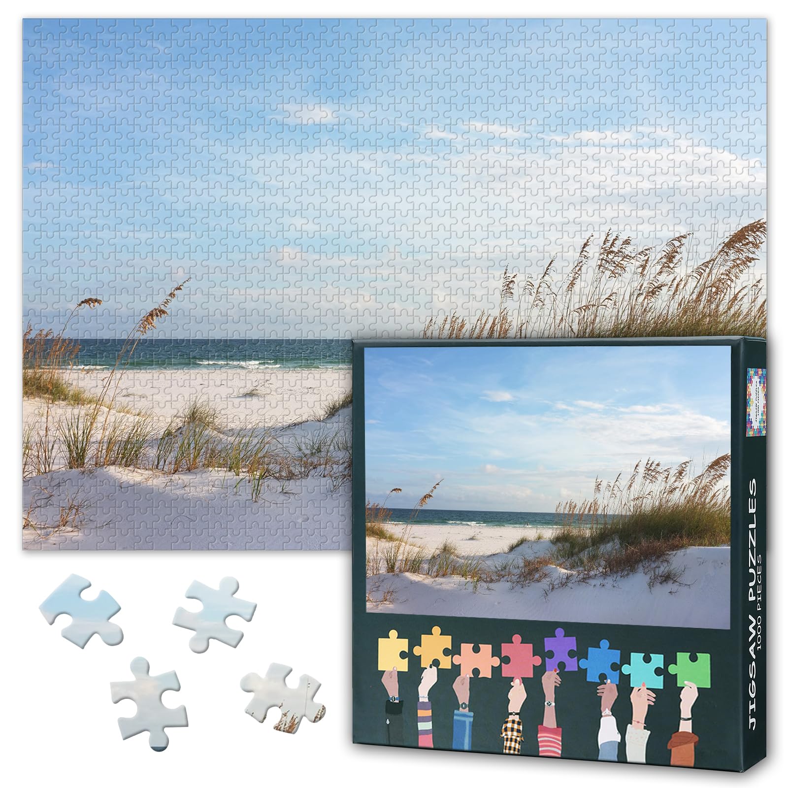 1000 Pieces Jigsaw Puzzles Sunset Sea Wave and White Beach Challenge and Fun Puzzle for Adults Family Decompression Jigsaw Puzzle Wall Art Decor 50x70cm
