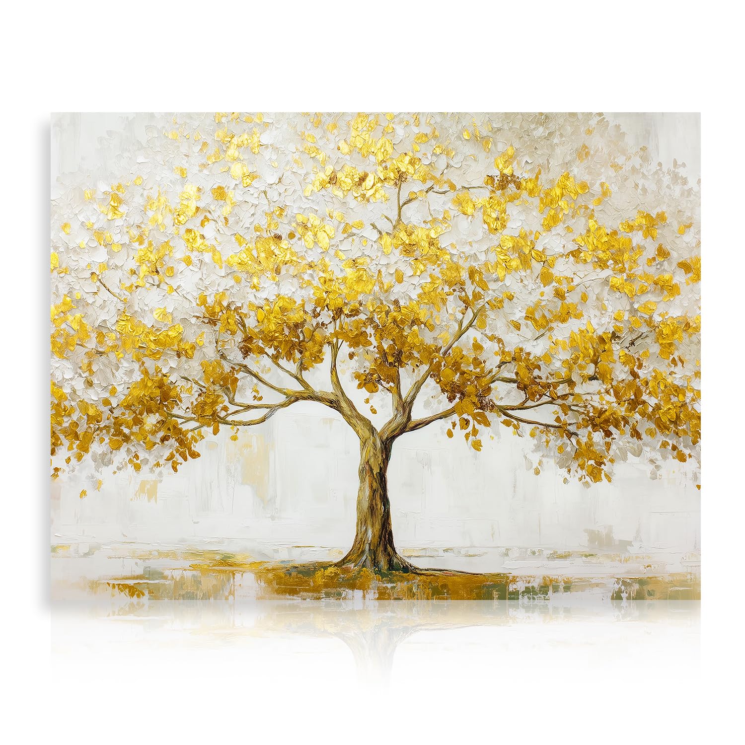 Dazzlewall Impasto Golden Tree Wall Art, Minimalist Neutral Abstract Ginkgo Tree Picture for Living Room Bedroom Decor 12x16 in Unframed